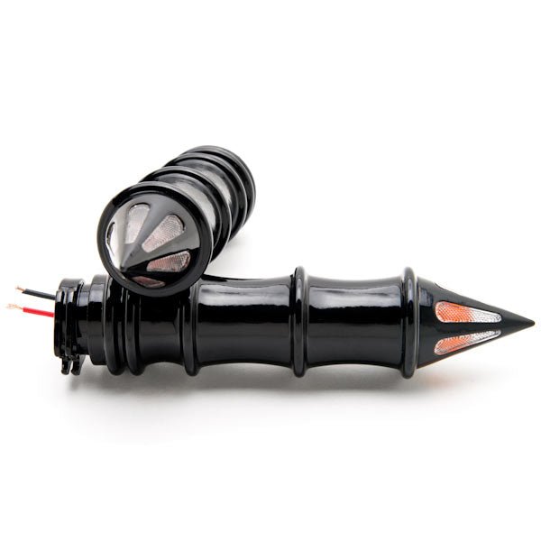 Spiked Skeleton Black Turn Signals Bar Ends Motorcycle Hand Grips (1")
