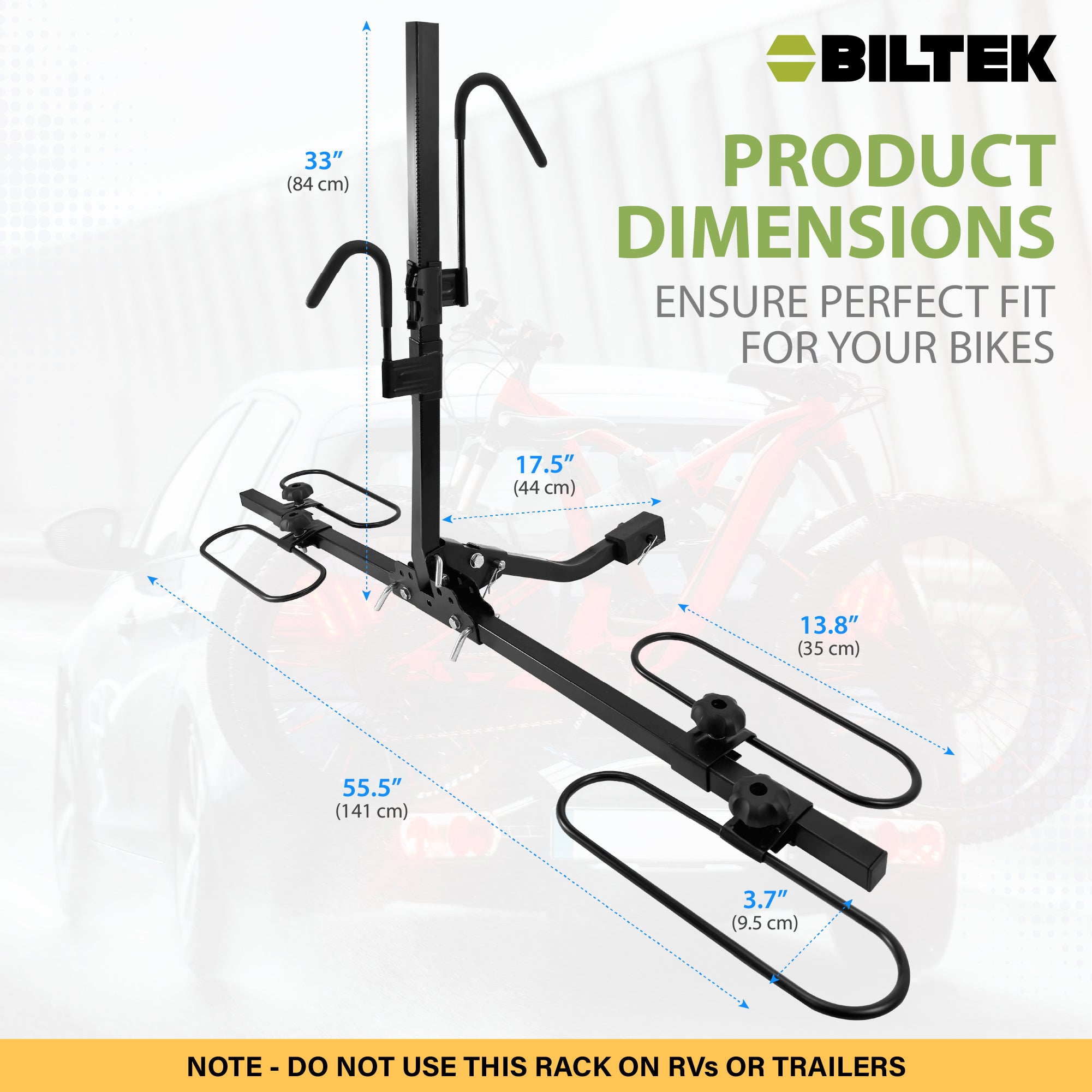 Biltek Hitch Mount Bike Rack, Bike Rack For Car, SUV, Truck, Minivan & Sedan