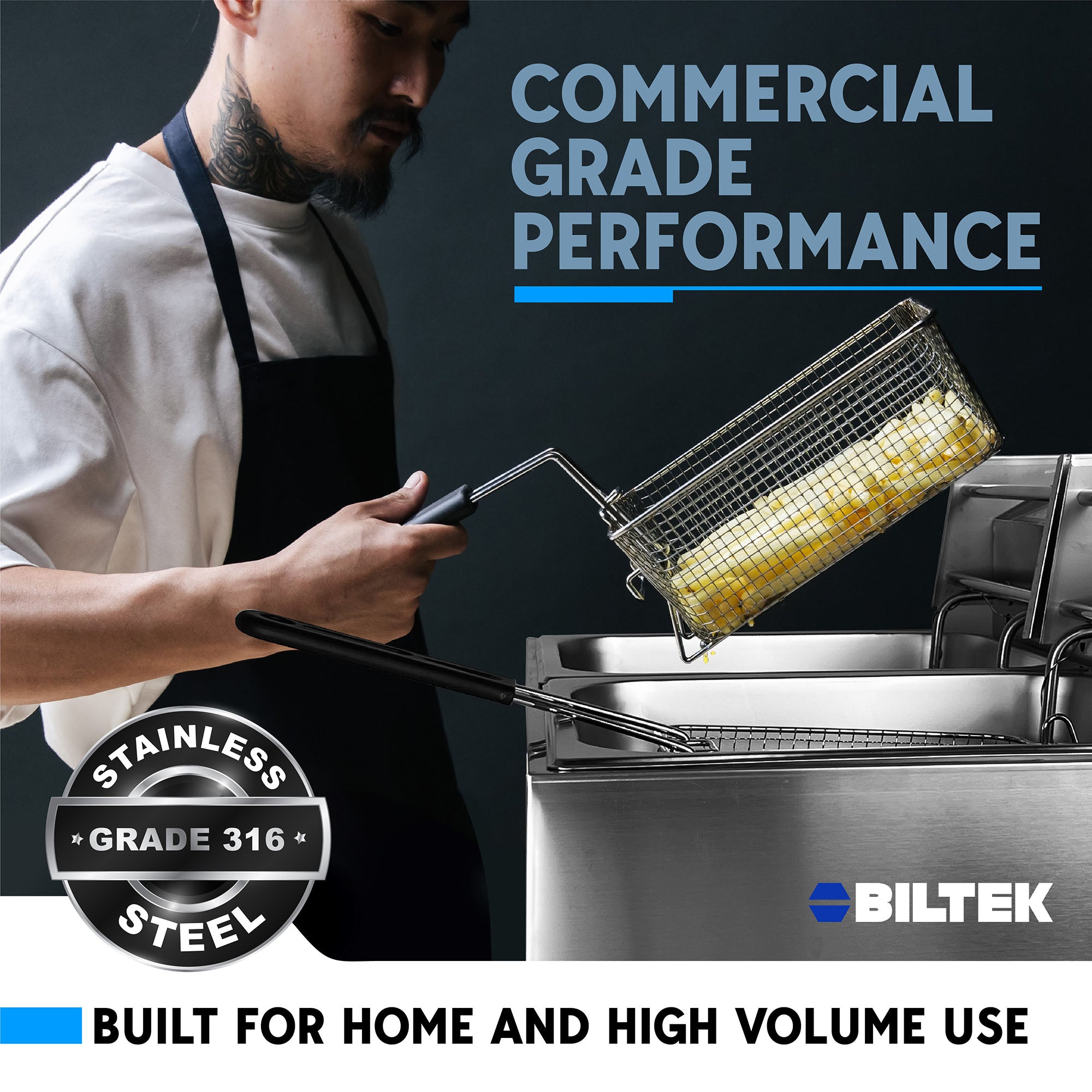 Biltek Deep Fryer For Home & Business, 2 Large Removable Baskets, Easy Cleaning