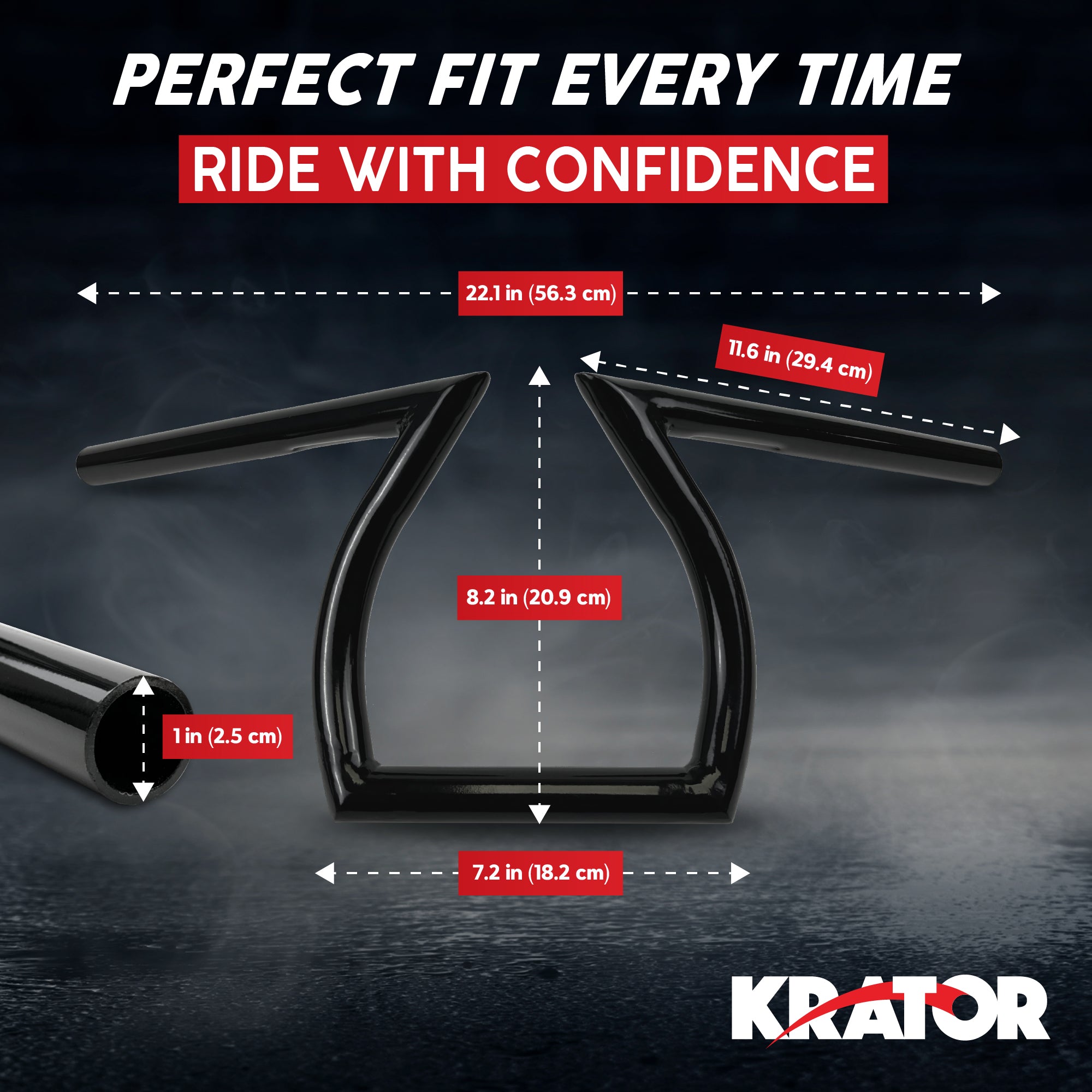 Krator Black Z-Bar Style Motorcycle Handlebar, Universal 1 Inch (25 mm) Handlebar
