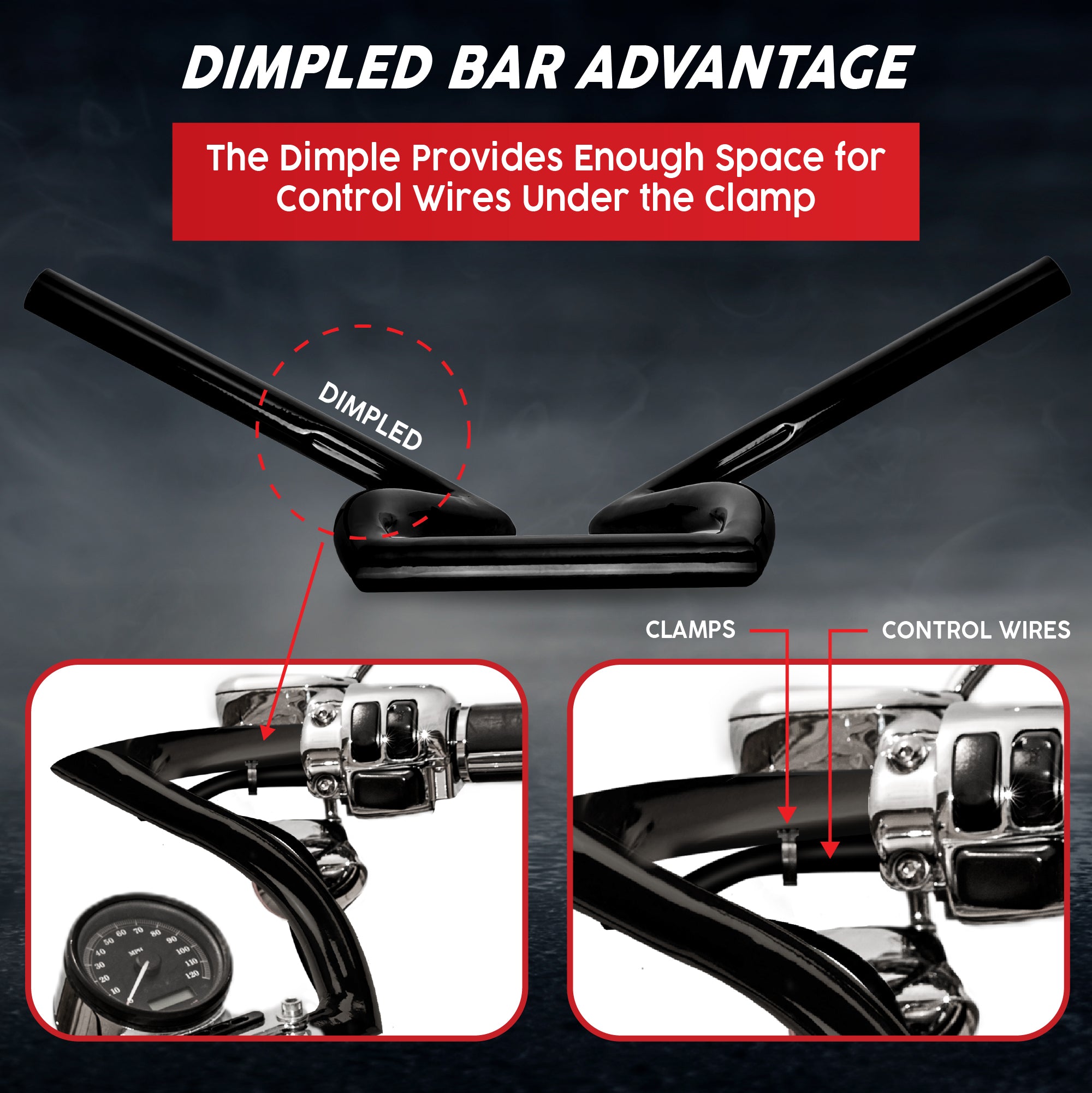 Krator Black Z-Bar Style Motorcycle Handlebar, Universal 1 Inch (25 mm) Handlebar
