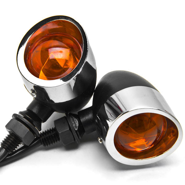 2pcs Black / Chrome Heavy Duty Motorcycle Turn Signals Indicators Blinkers Lights