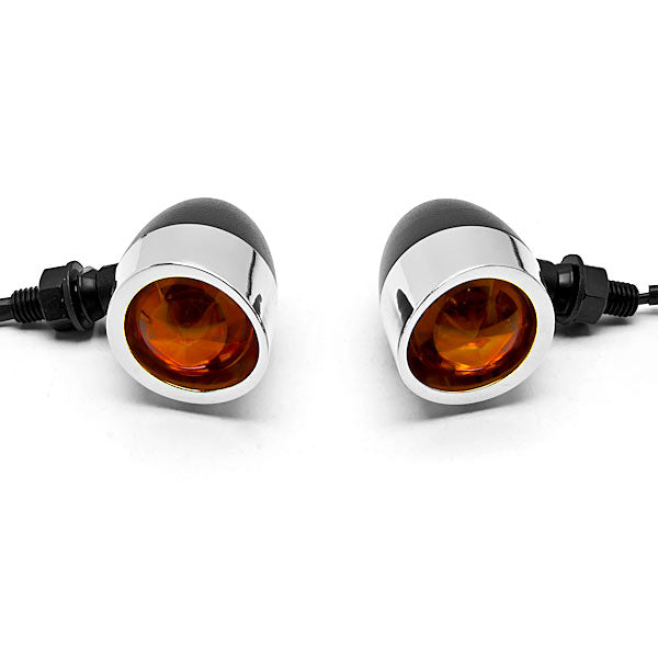 2pcs Black / Chrome Heavy Duty Motorcycle Turn Signals Indicators Blinkers Lights