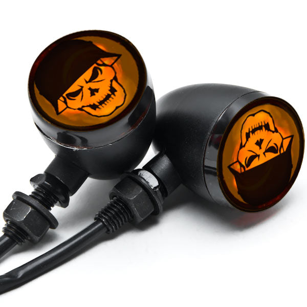 2pcs Skull Lens Black Motorcycle Turn Signals Bulb Indicators Blinkers Lights