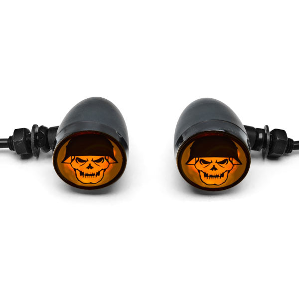 2pcs Skull Lens Black Motorcycle Turn Signals Bulb Indicators Blinkers Lights