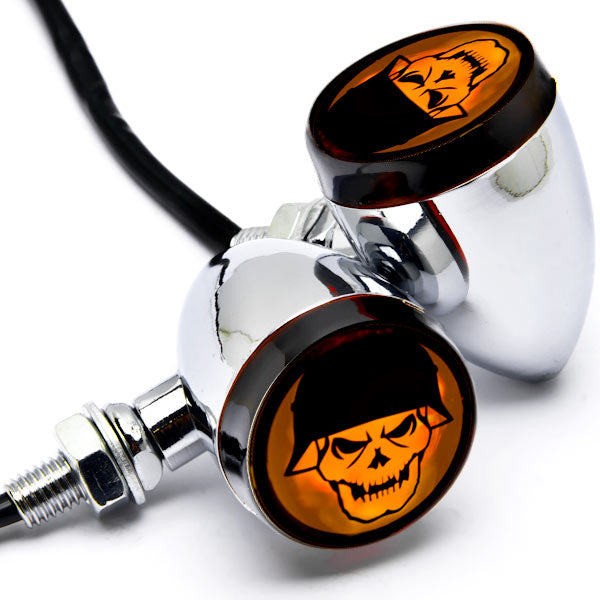 2pcs Skull Lens Chrome Motorcycle Turn Signals Bulb Indicators Blinkers Lights