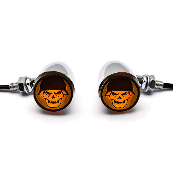 2pcs Skull Lens Chrome Motorcycle Turn Signals Bulb Indicators Blinkers Lights