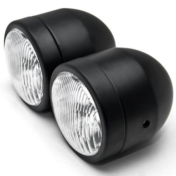 Black Twin Headlight Motorcycle Double Dual Lamp Street Fighter Naked Dominator