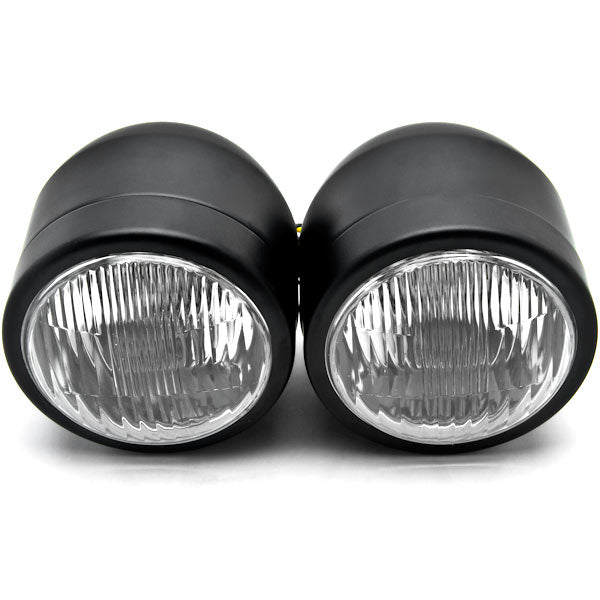 Black Twin Headlight Motorcycle Double Dual Lamp Street Fighter Naked Dominator