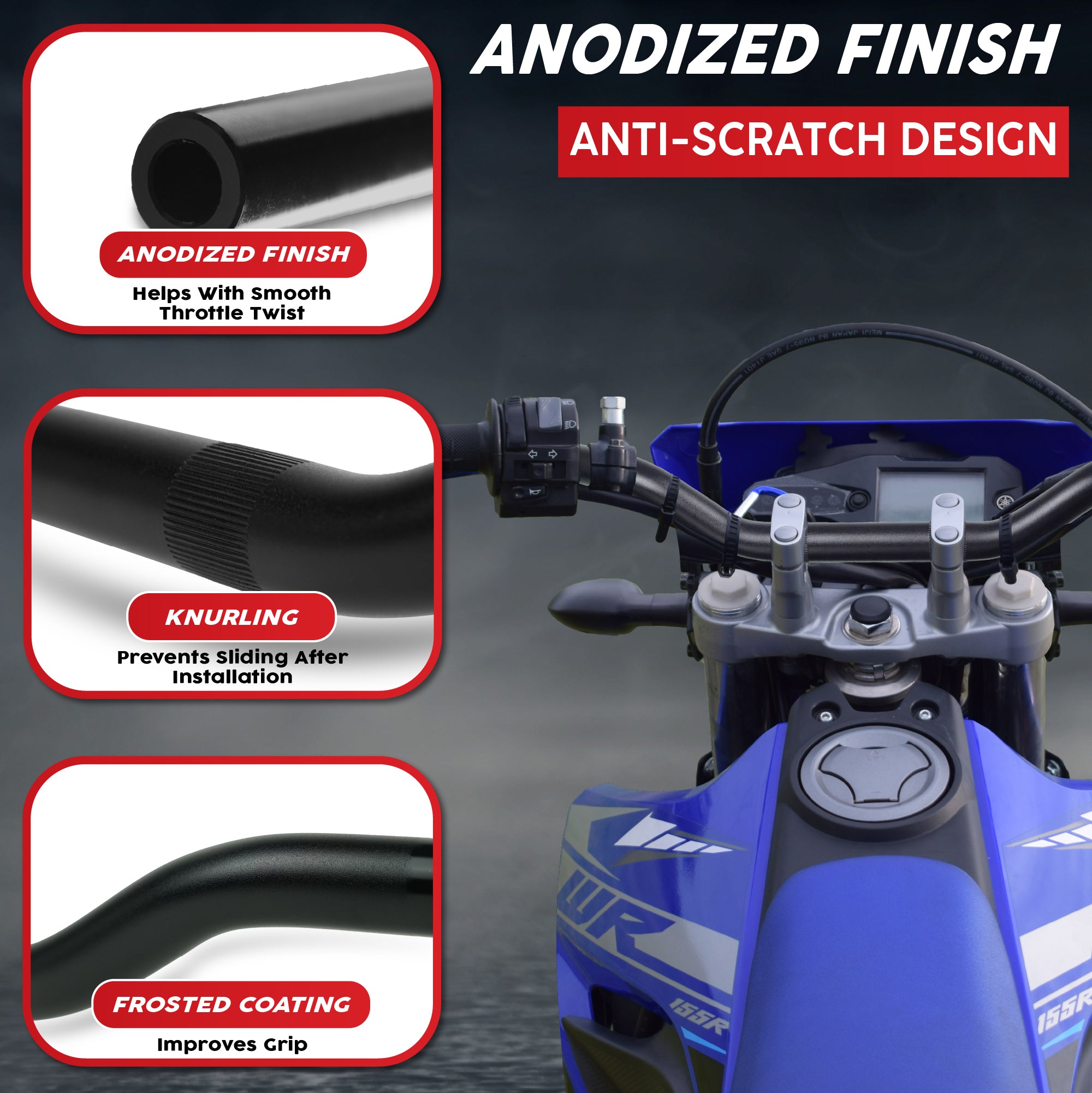 Krator Black Euro-Style Polished Motorcycle Handlebar, Universal 7/8 Inch (22 mm)Handlebar