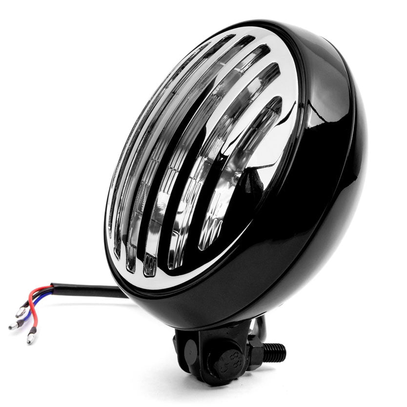 6" Black & Chrome Motorcycle Headlight with Grill High Low Headlamp Bottom Mount