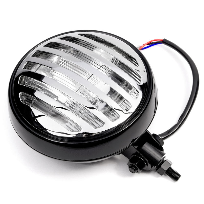 6" Black & Chrome Motorcycle Headlight with Grill High Low Headlamp Bottom Mount