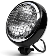 6" Black & Chrome Motorcycle Headlight Mesh Grill High Low Headlamp Bottom Mount