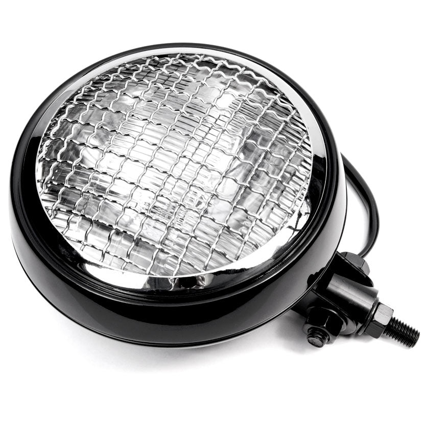 6" Black & Chrome Motorcycle Headlight Mesh Grill High Low Headlamp Bottom Mount