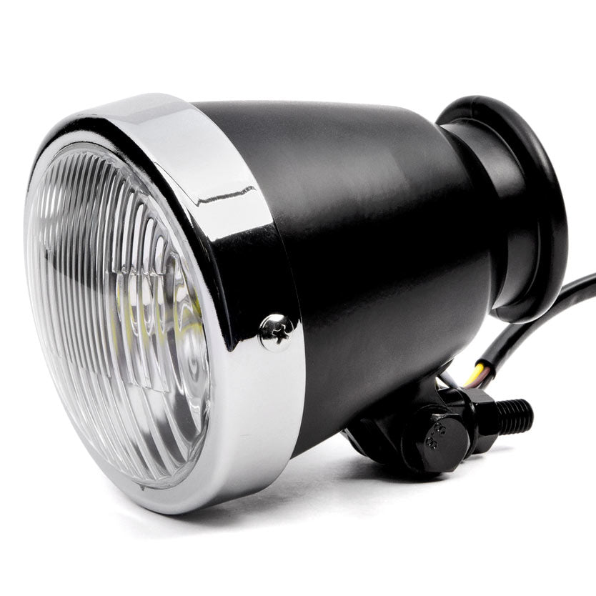 4.25" Mini Headlight w/ High Low Beam Lights LED Bulb Black w/ Chrome Housing