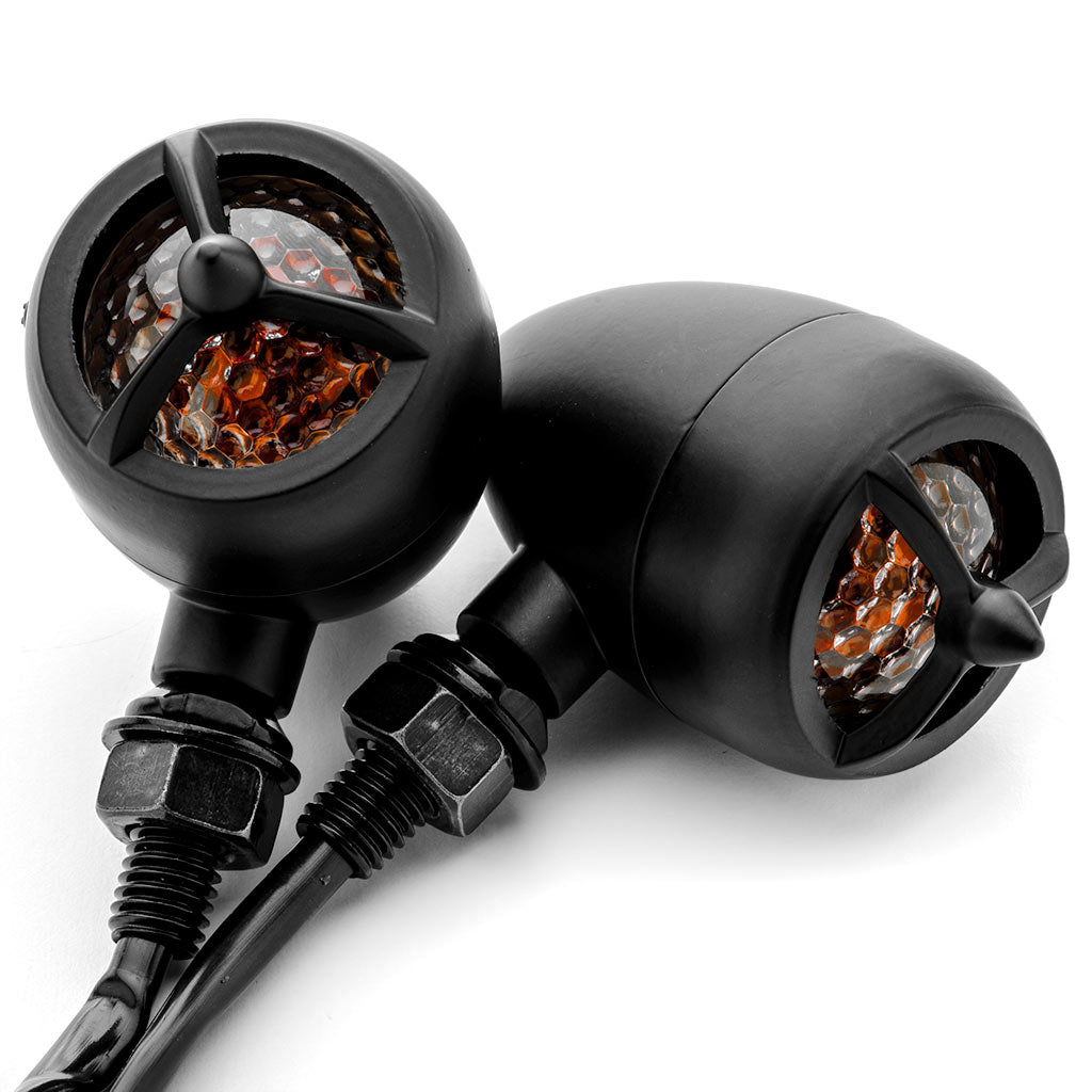2pcs Black Heavy Duty Motorcycle Turn Signals Warplane Propeller Engine Blinkers