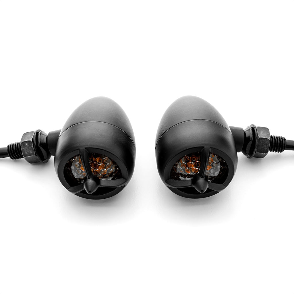 2pcs Black Heavy Duty Motorcycle Turn Signals Warplane Propeller Engine Blinkers