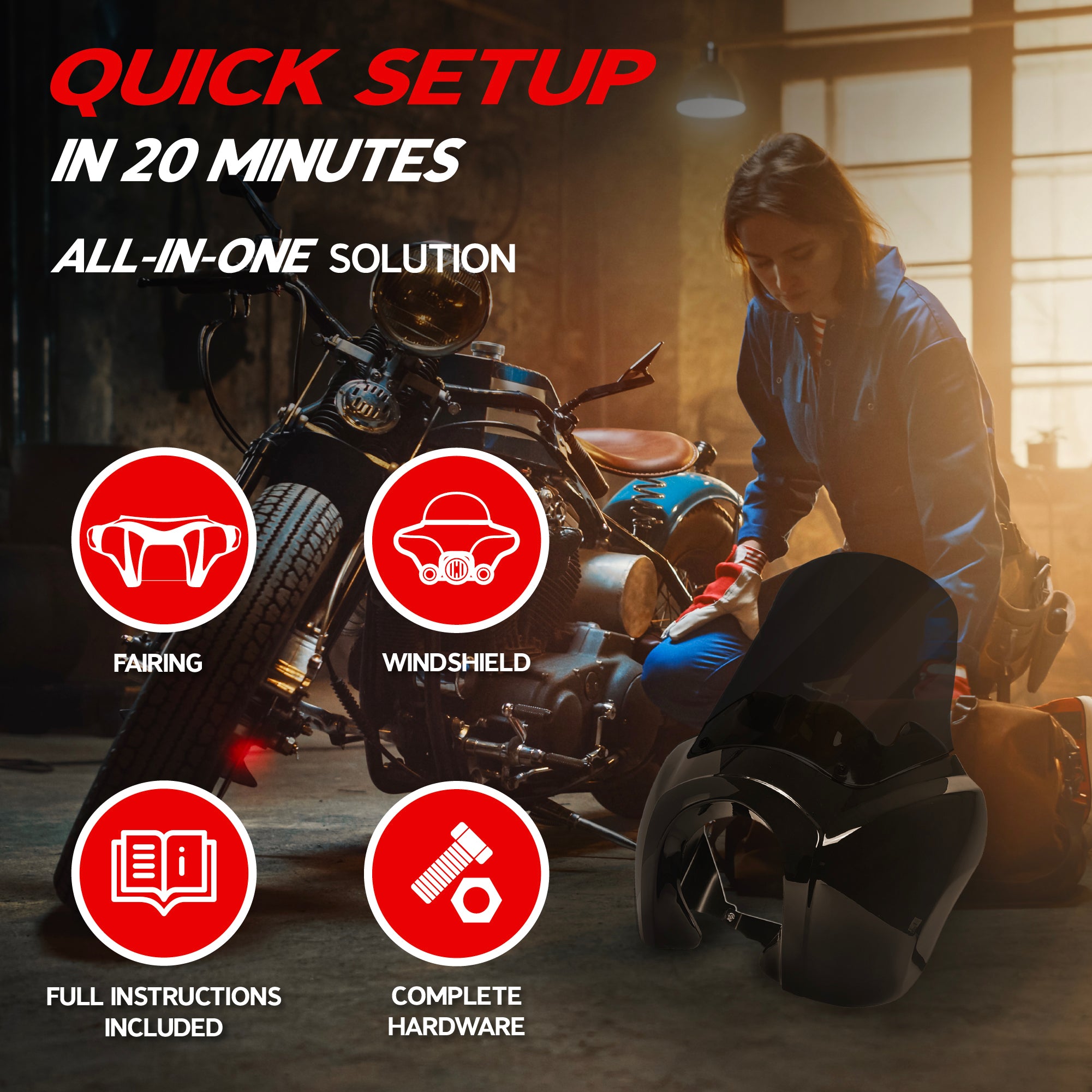 Krator Windshield Fairing with Headlight Extension Block Compatible with Harley Davidson