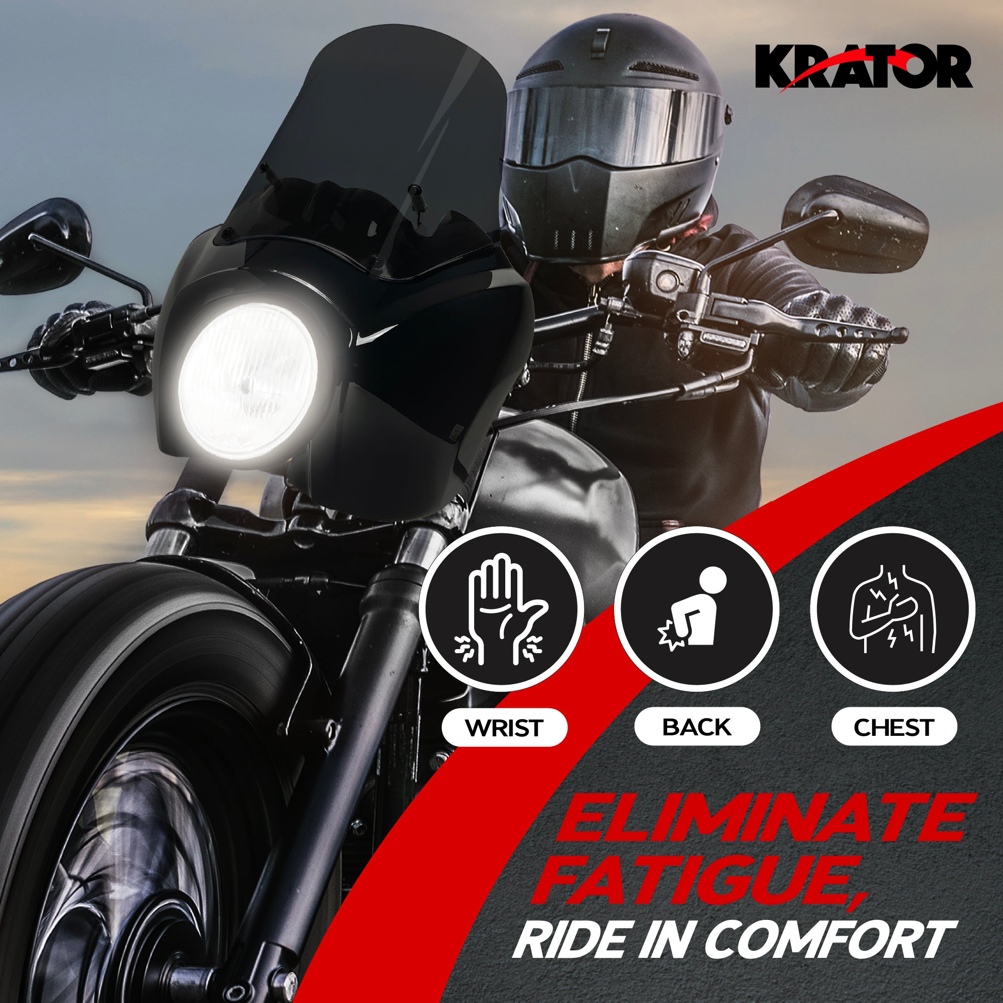 Krator Windshield Fairing with Headlight Extension Block Compatible with Harley Davidson