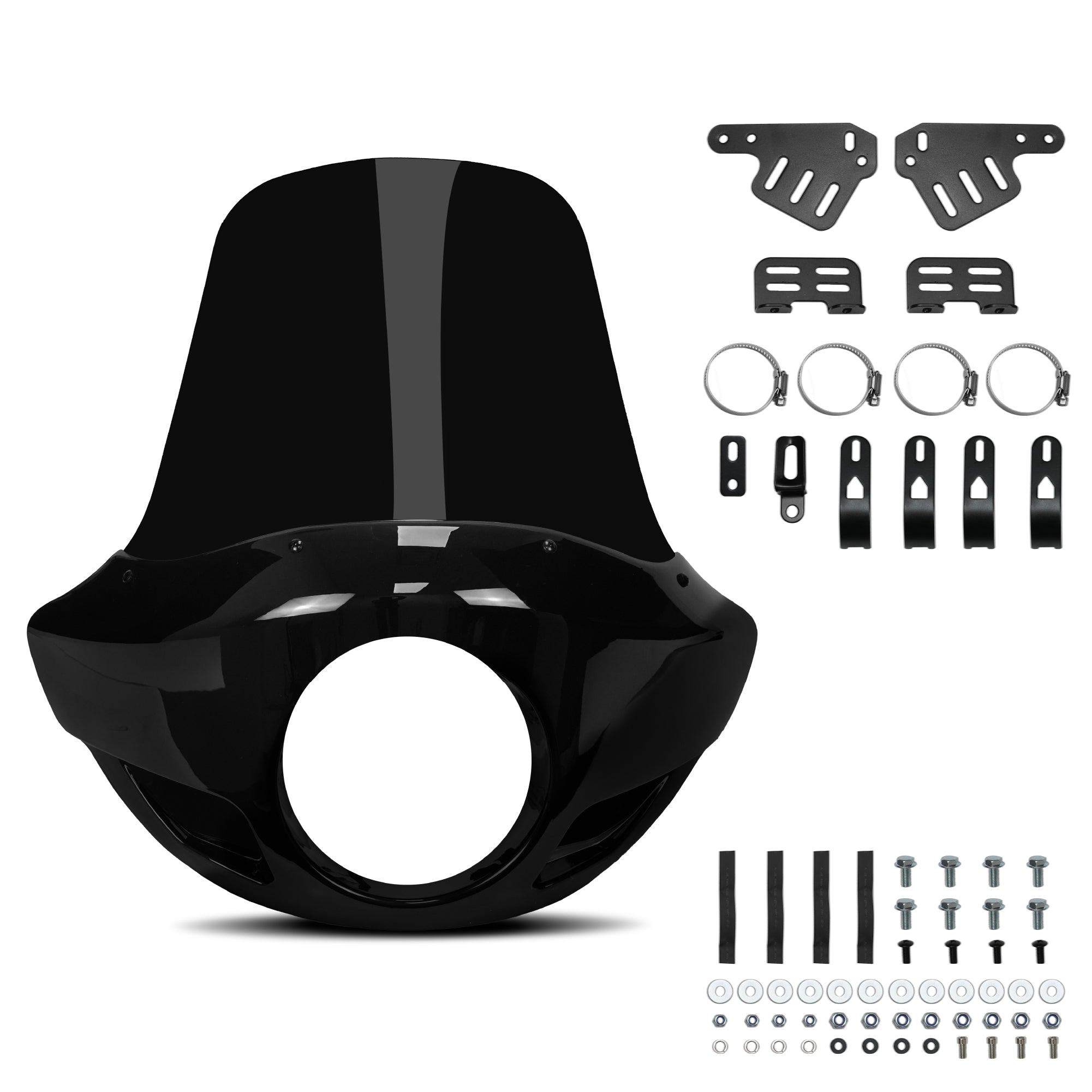 Krator 22" Motorcycle Headlight Fairing Windshield For 35-49mm Clamp, Blackout