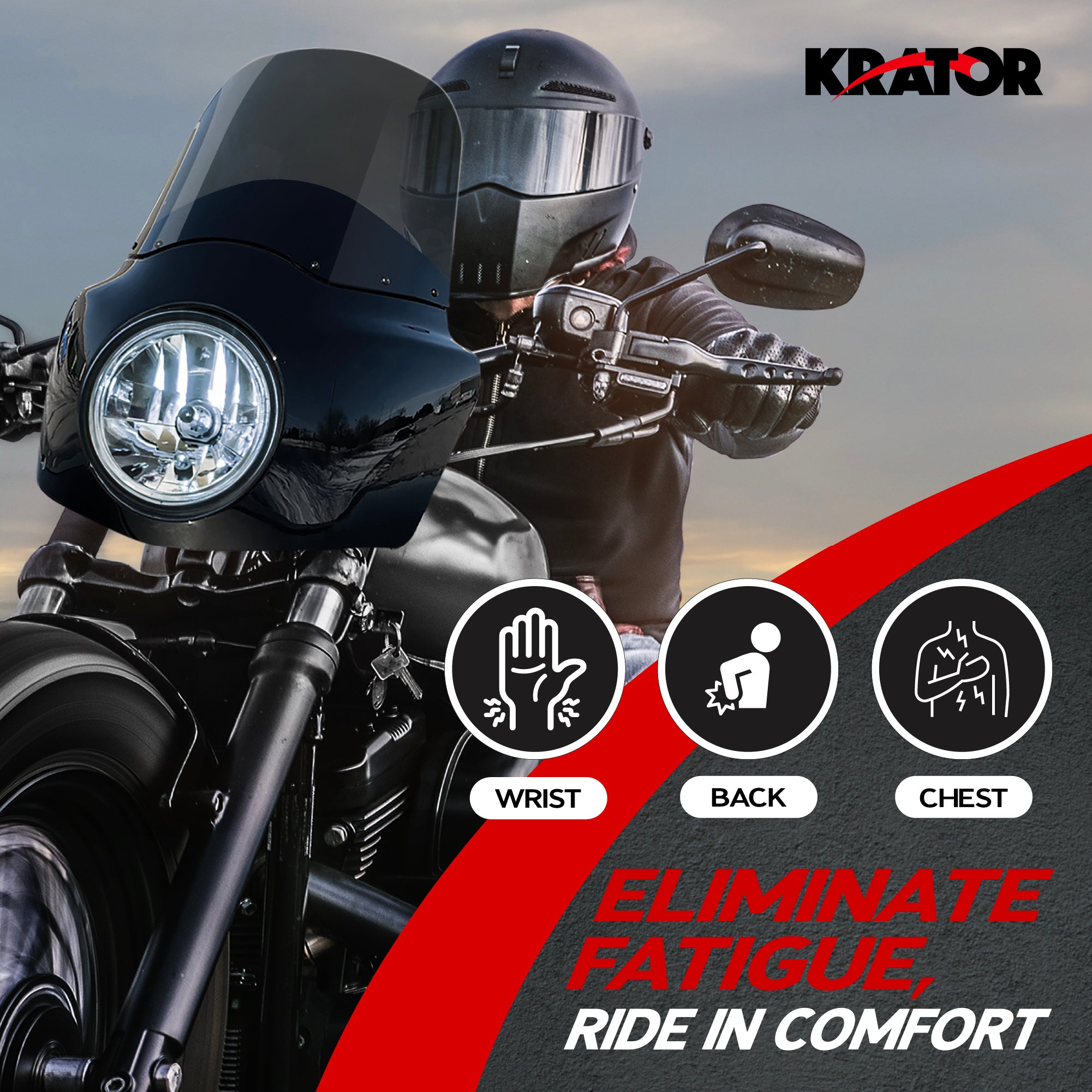 Krator Motorcycle Fairing, for Harley Davidson, Smoke, with Extension, 11" Windshield