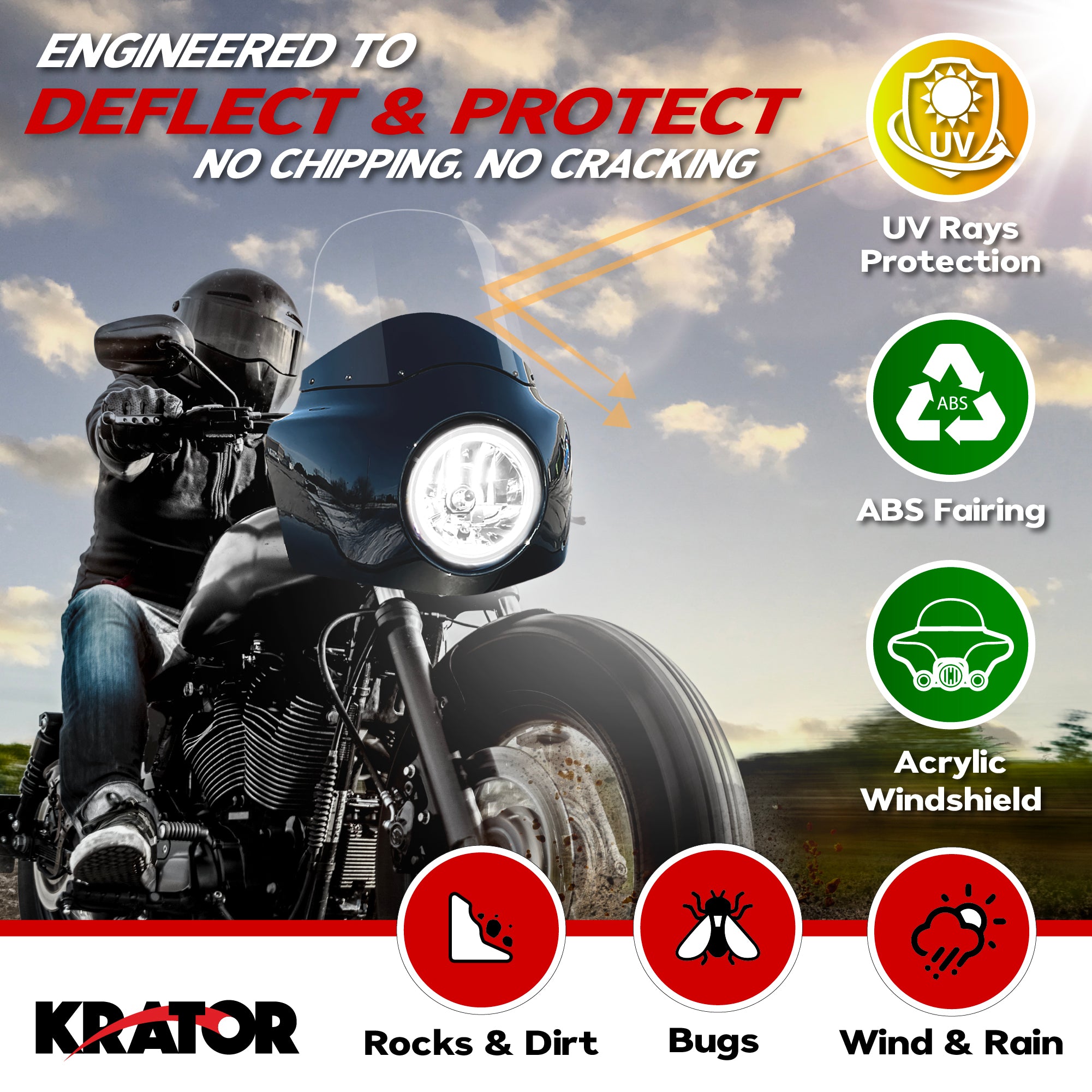 Krator Motorcycle Windshield Fairing, Harley Davidson FXLRS Low Rider S 2020-2024, Clear
