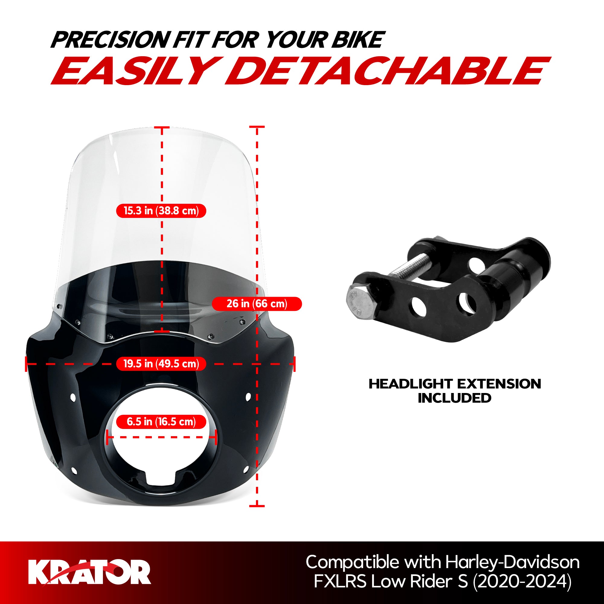 Krator Windshield Fairing, Harley Davidson FXLRS Low Rider S 2020-2024, Clear, with Extension