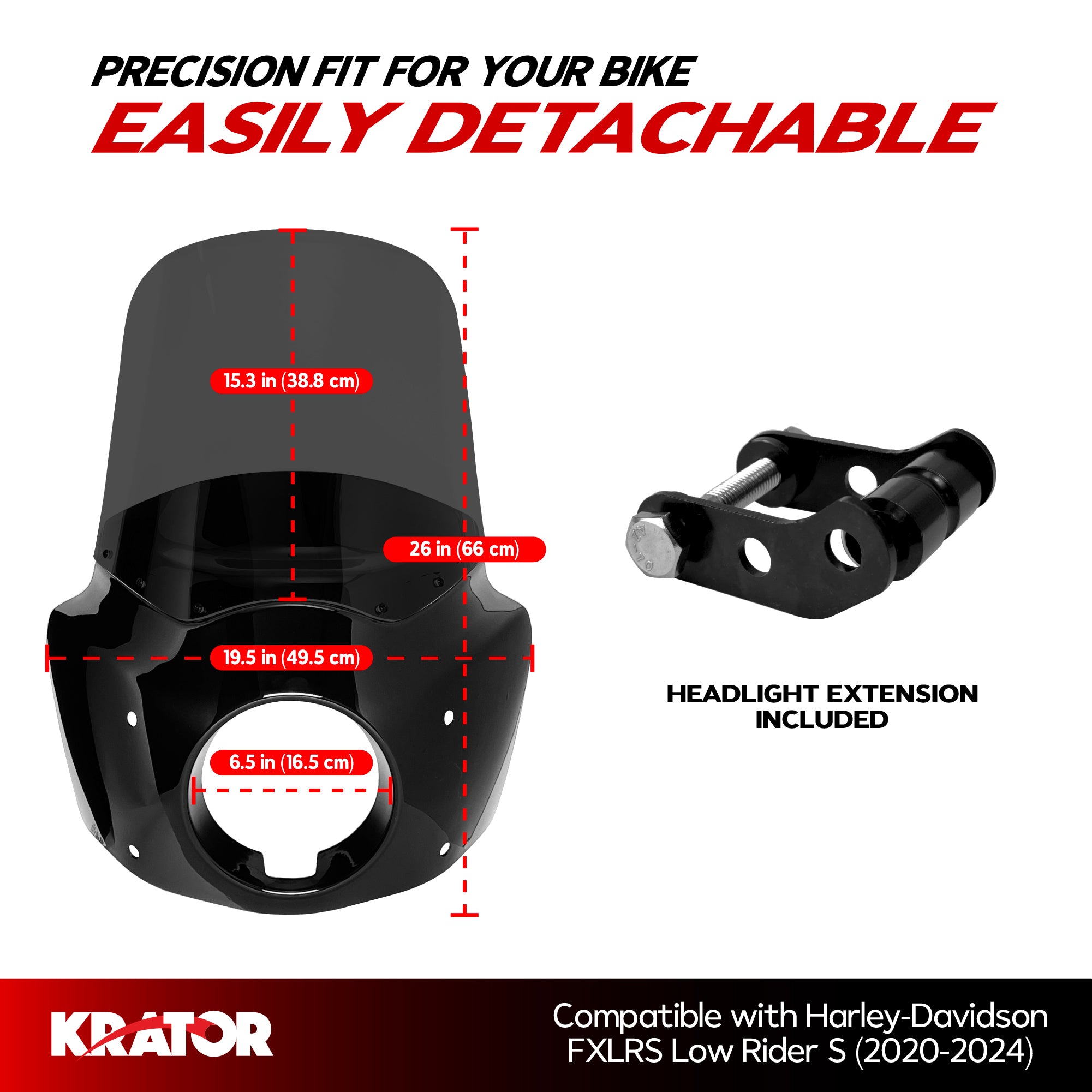 Krator Windshield Fairing, Harley Davidson FXLRS Low Rider S 2020-2024, Smoke, with Extension