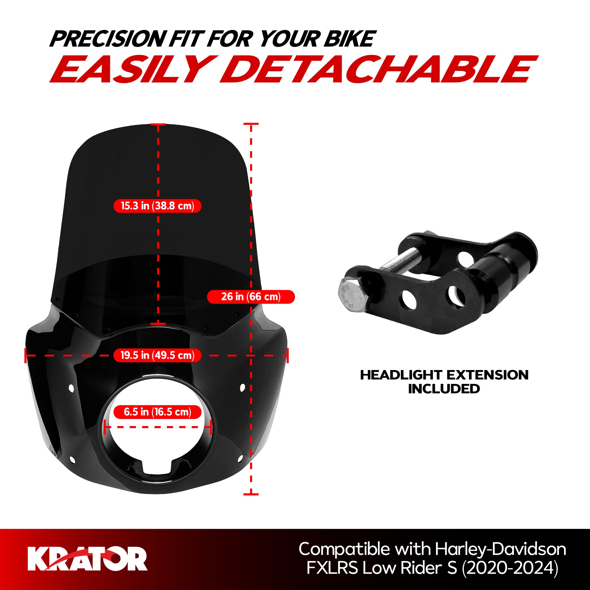 Krator Windshield Fairing, Harley Davidson FXLRS Low Rider S 2020-2024, Blackout, with Extension