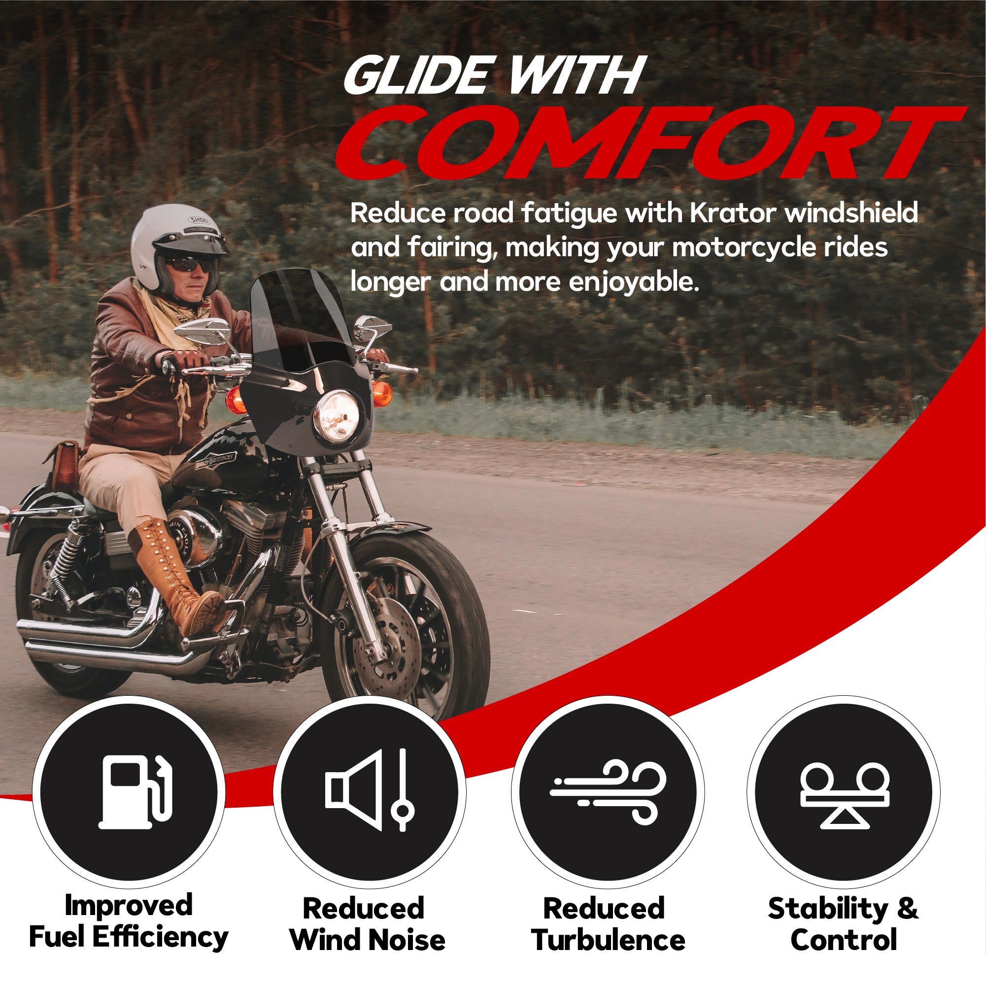 Krator Windshield Fairing, Harley Davidson FXLRS Low Rider S 2020-2024, Blackout, with Extension