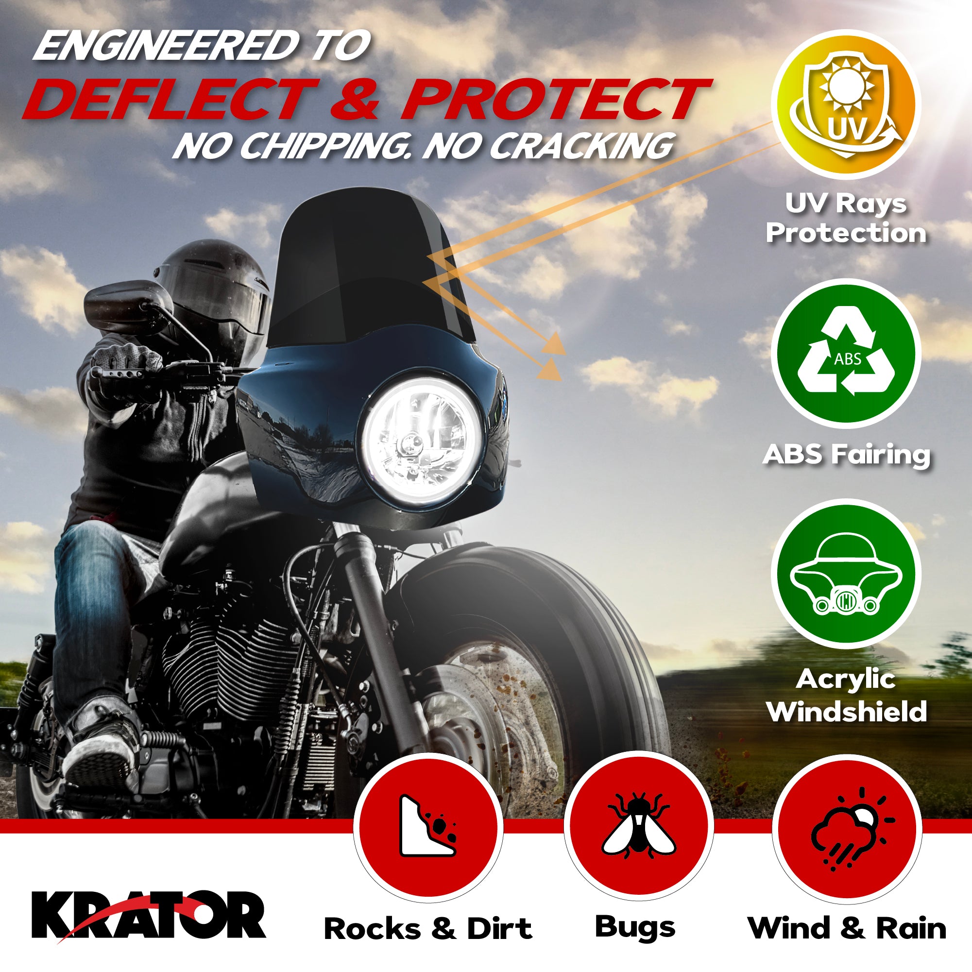 Krator Windshield Fairing, Harley Davidson FXLRS Low Rider S 2020-2024, Blackout, with Extension