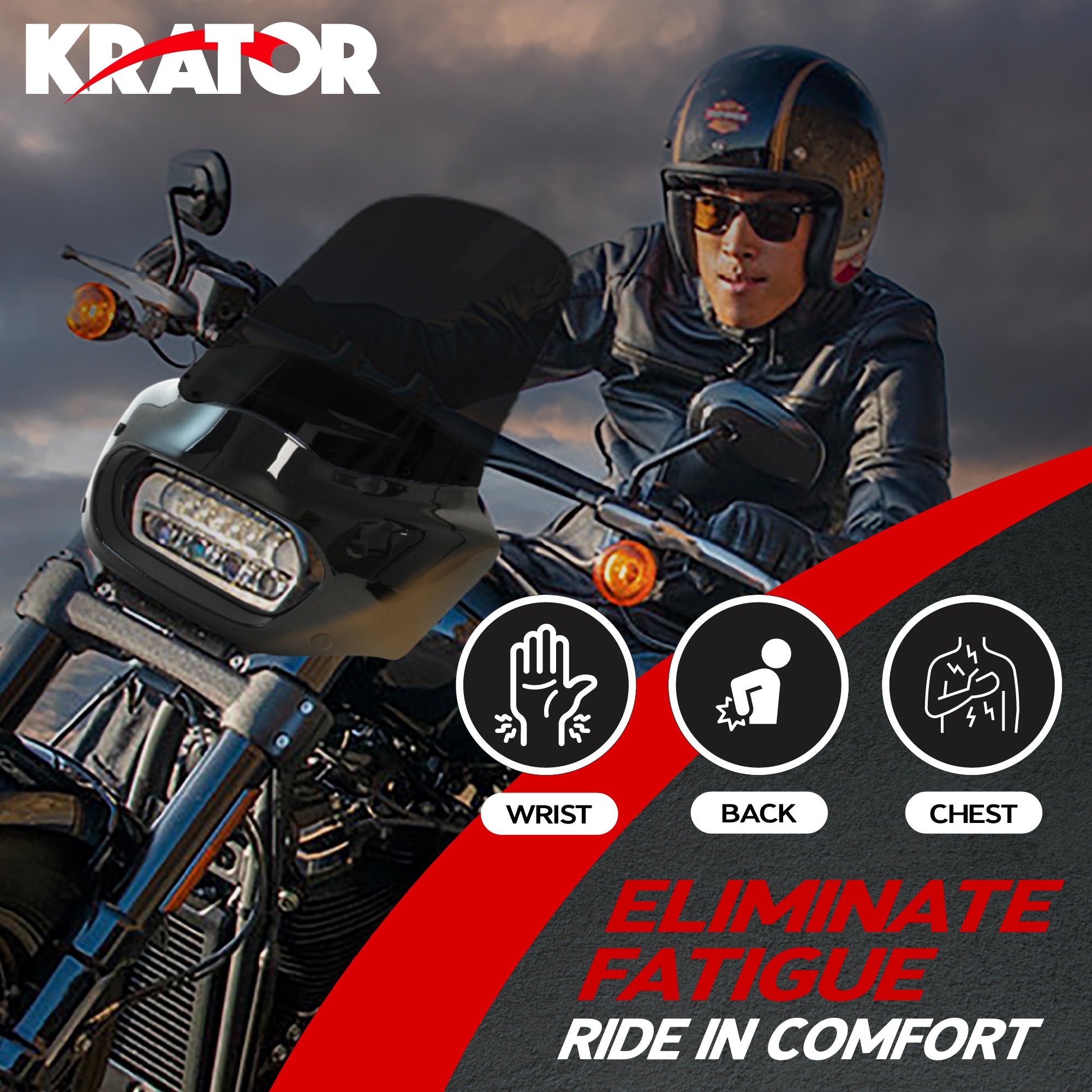 Krator Motorcycle Windshield Fairing & Mounting Kit Compatible with Harley Davidson