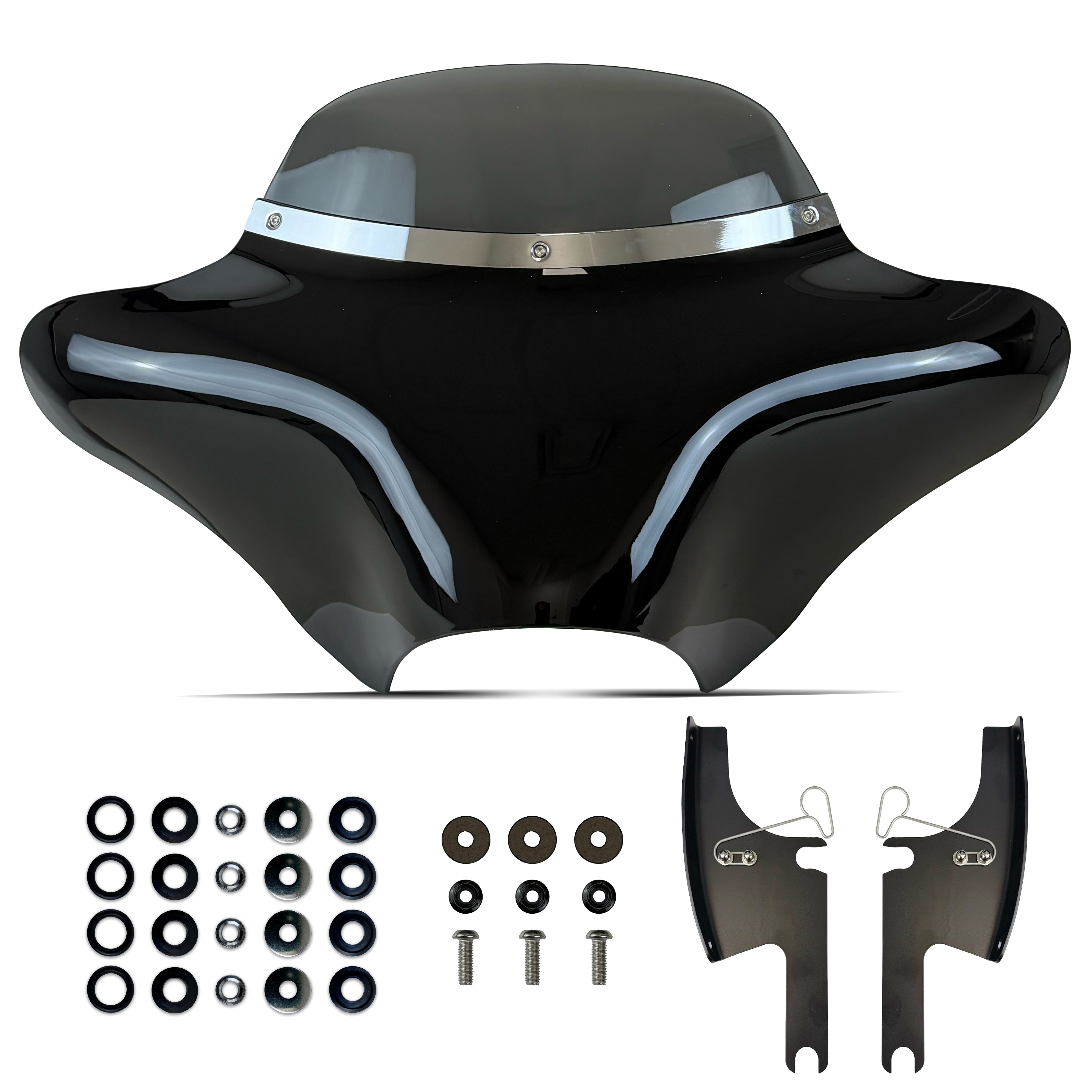 Krator Gloss Black ABS Batwing Motorcycle Fairing with 6" Windshield, Smoke