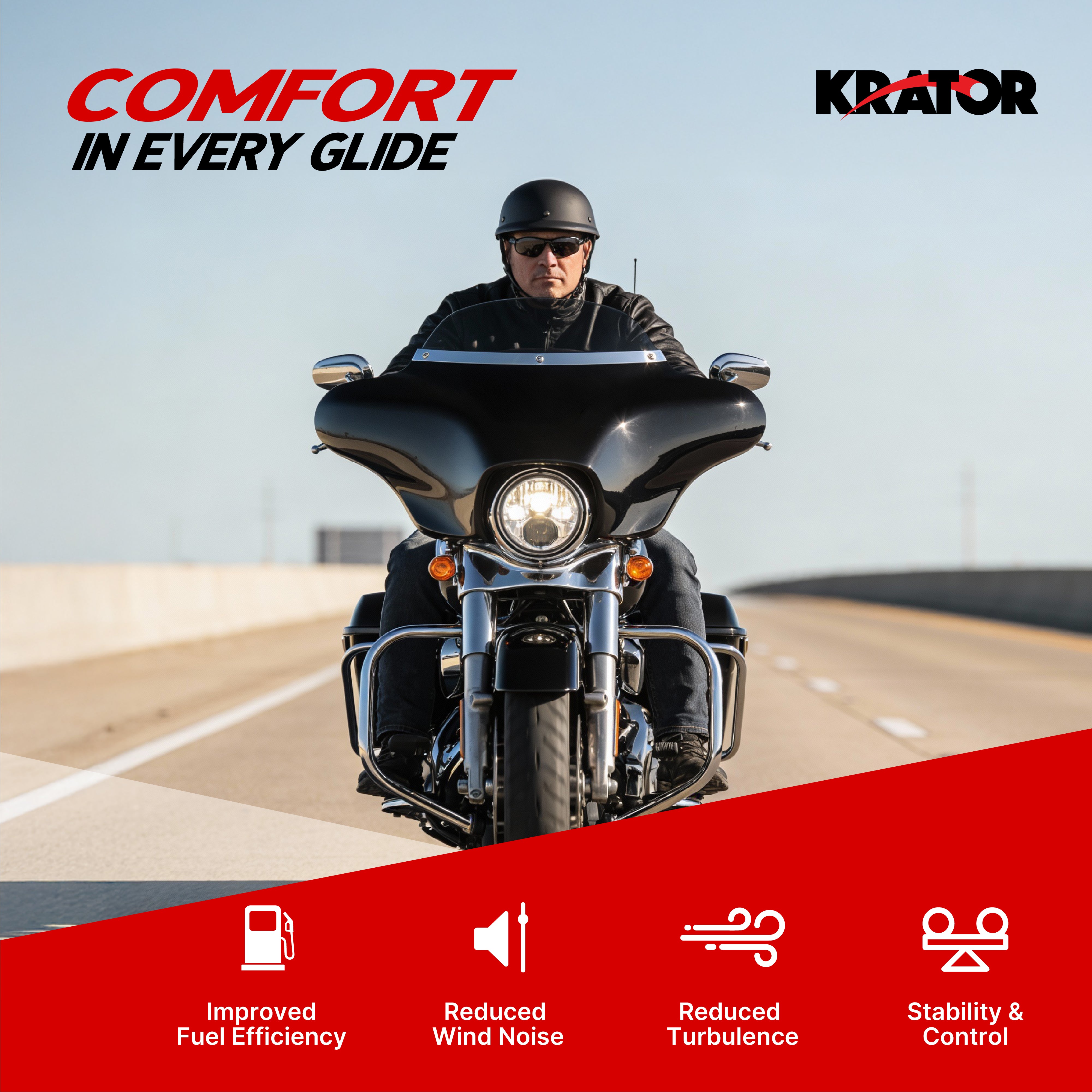 Krator Gloss Black ABS Batwing Motorcycle Fairing with 6" Windshield, Smoke