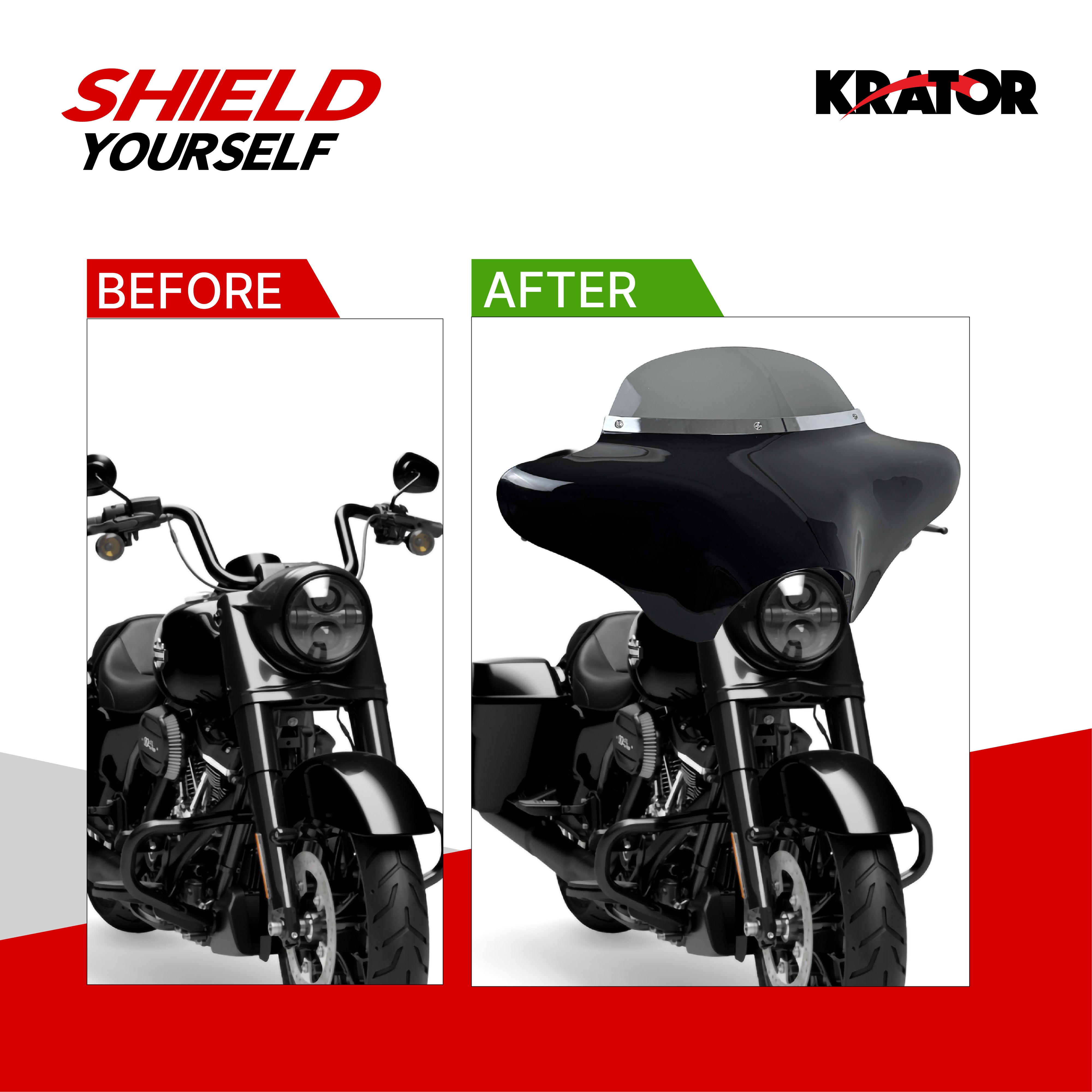Krator Gloss Black ABS Batwing Motorcycle Fairing with 6" Windshield, Smoke
