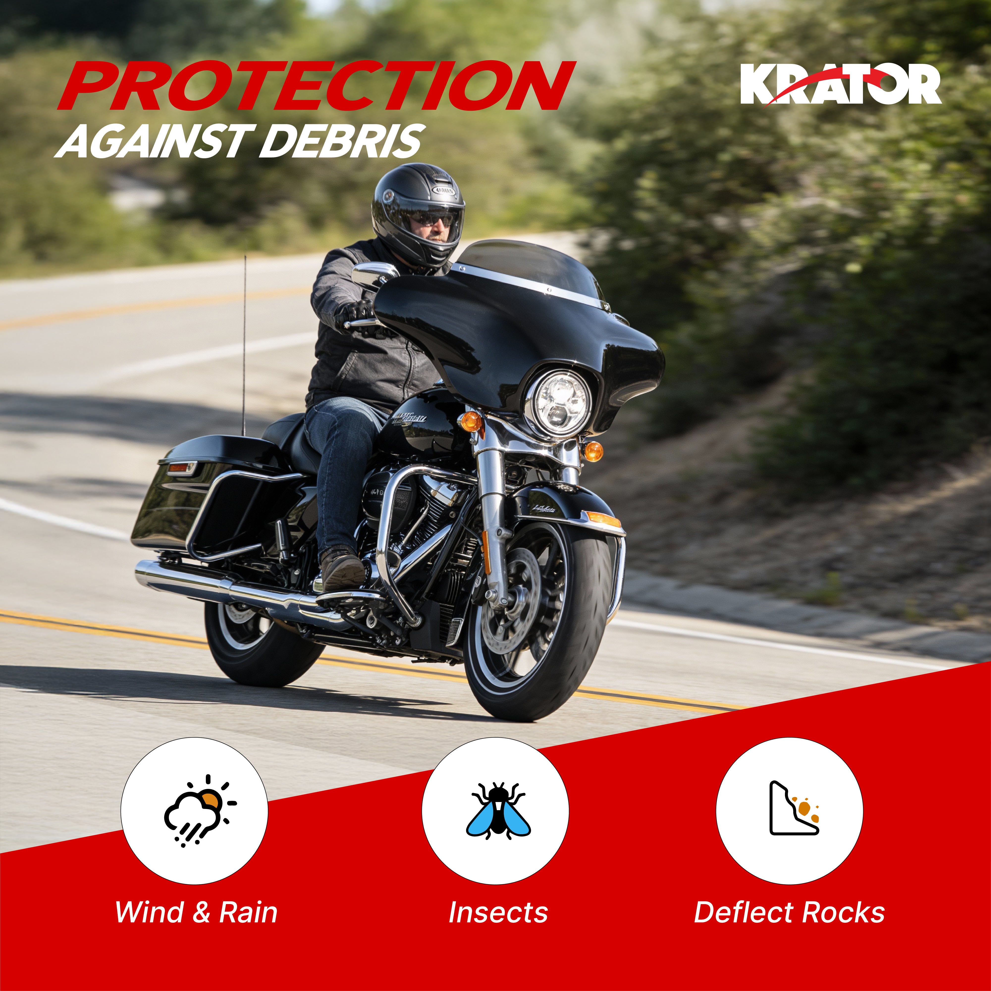 Krator Gloss Black ABS Batwing Motorcycle Fairing with 6" Windshield, Smoke