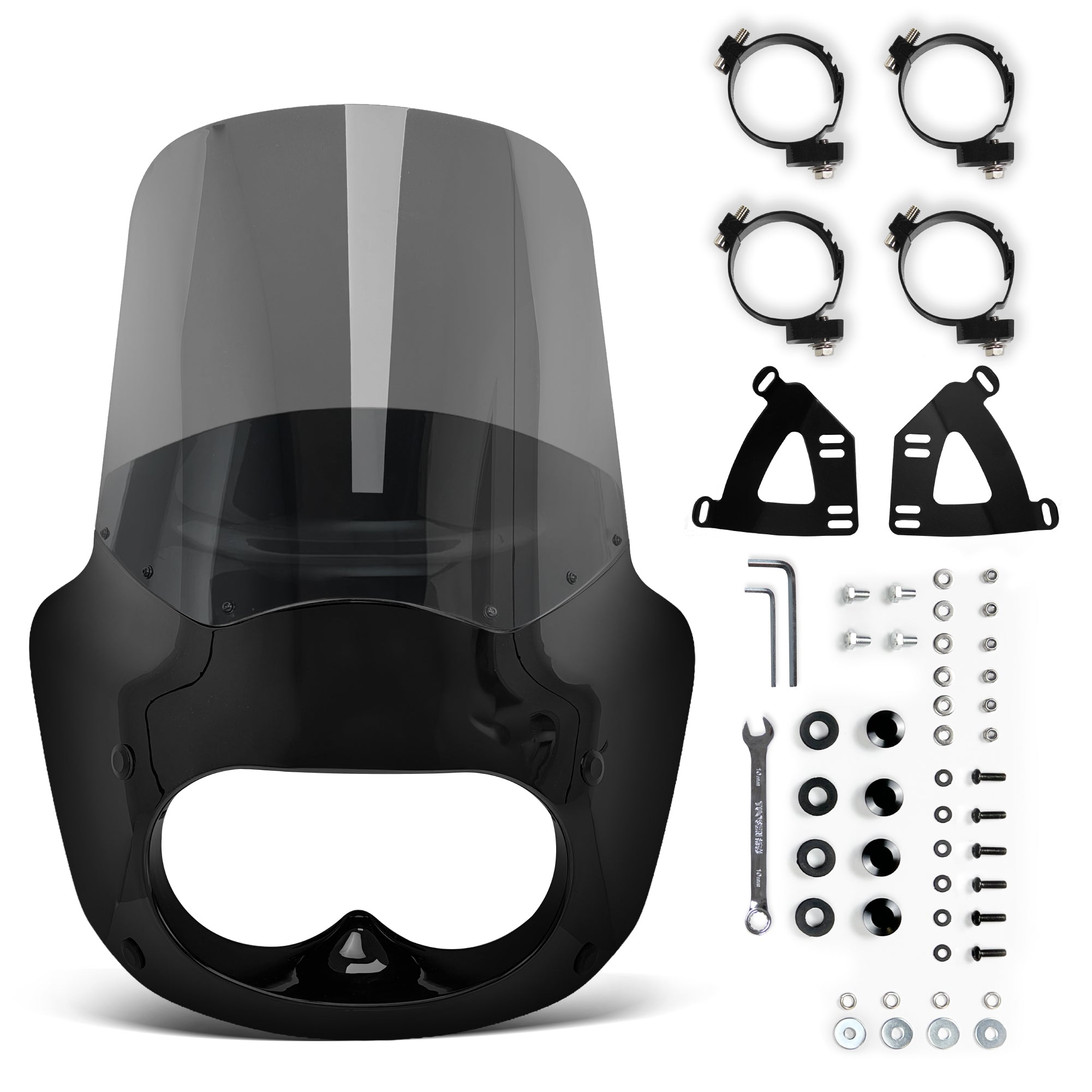 Krator Motorcycle Headlight Fairing ABS Gloss Black Complete Kit