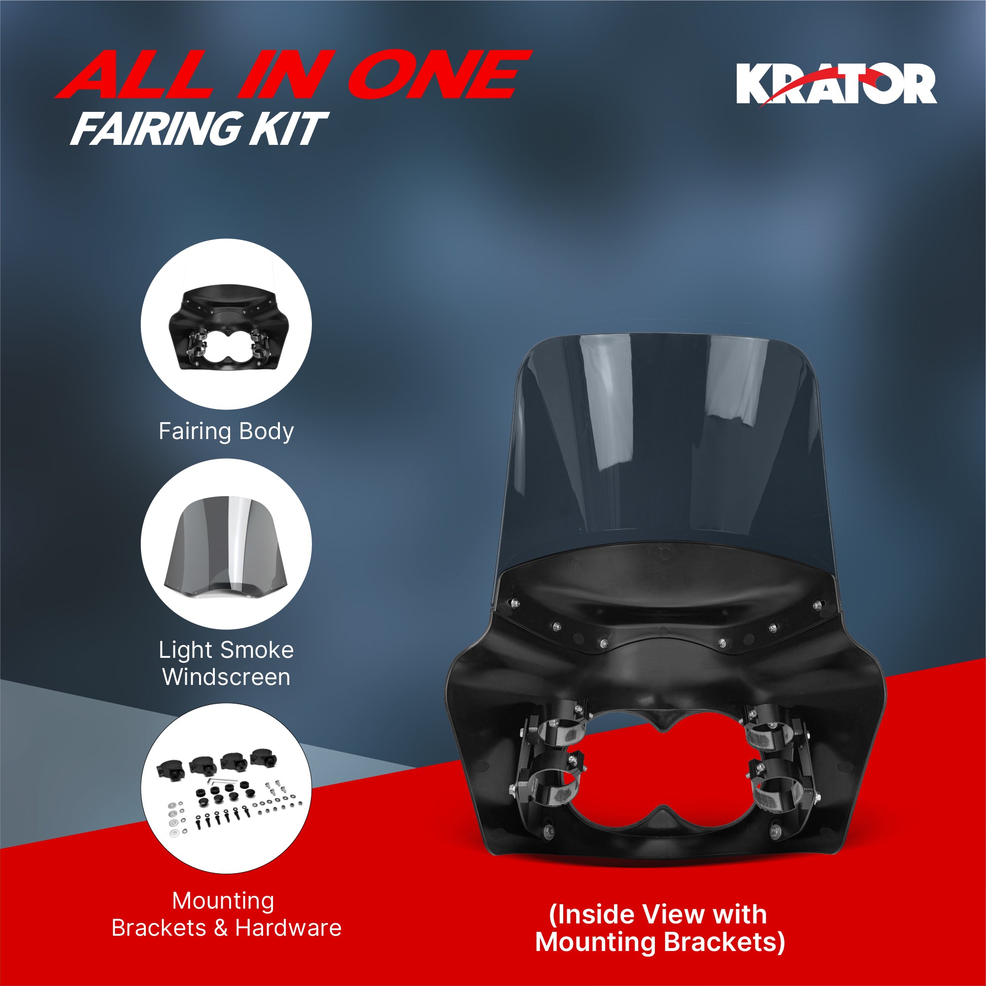 Krator Motorcycle Headlight Fairing ABS Gloss Black Complete Kit