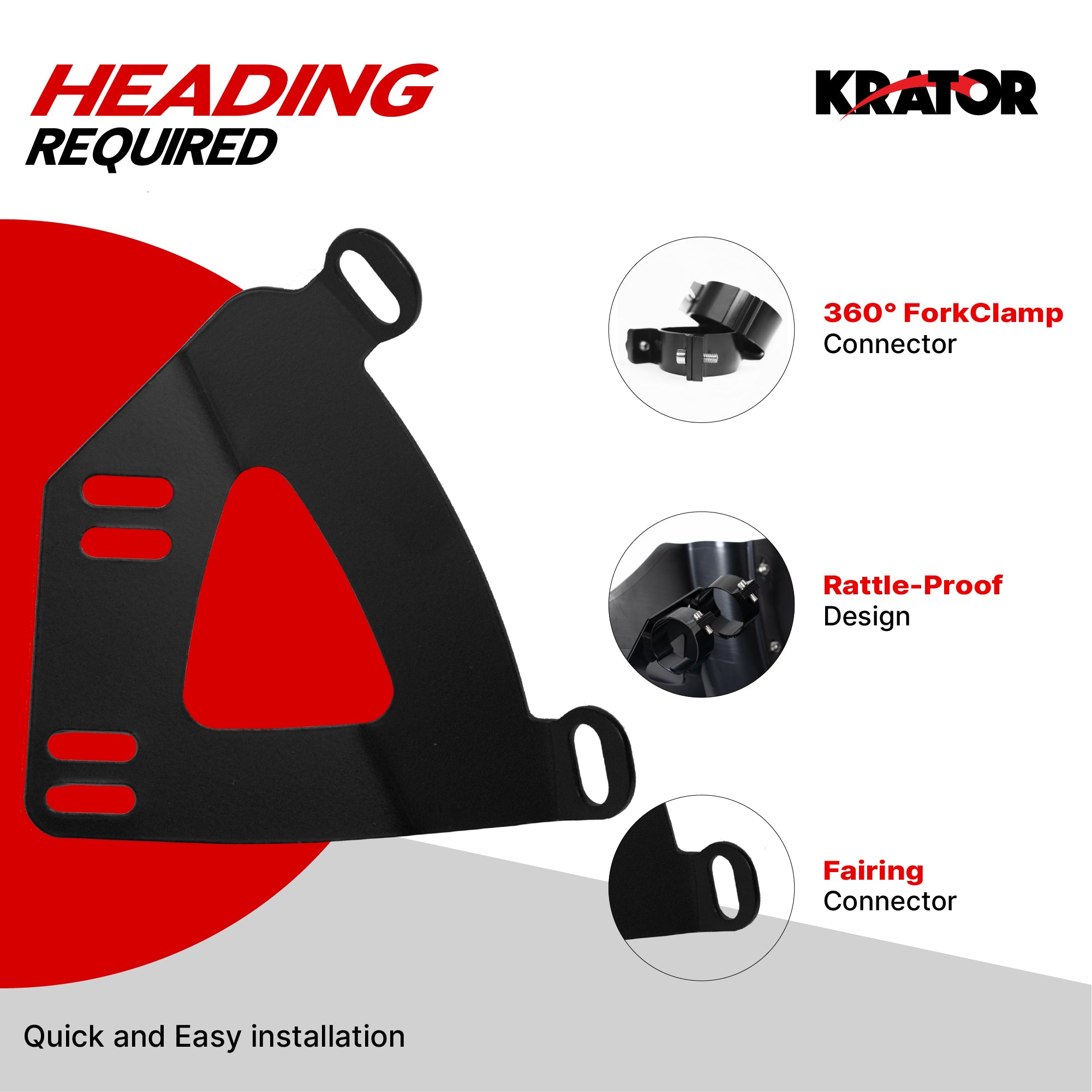 Krator Motorcycle Headlight Fairing ABS Gloss Black Complete Kit