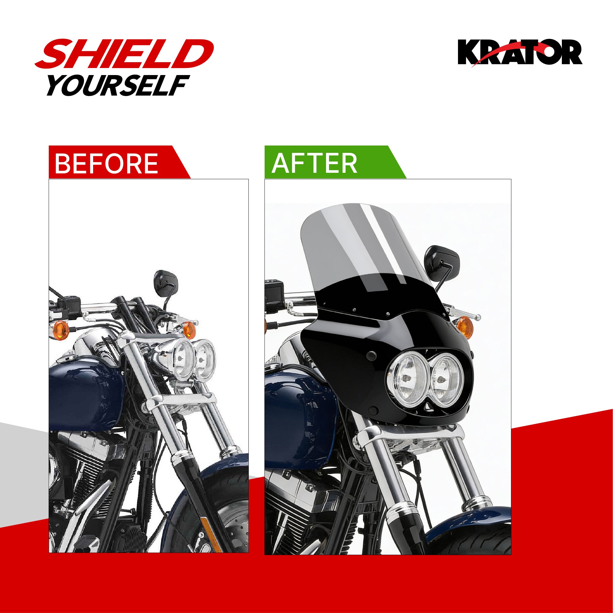 Krator Motorcycle Headlight Fairing ABS Gloss Black Complete Kit