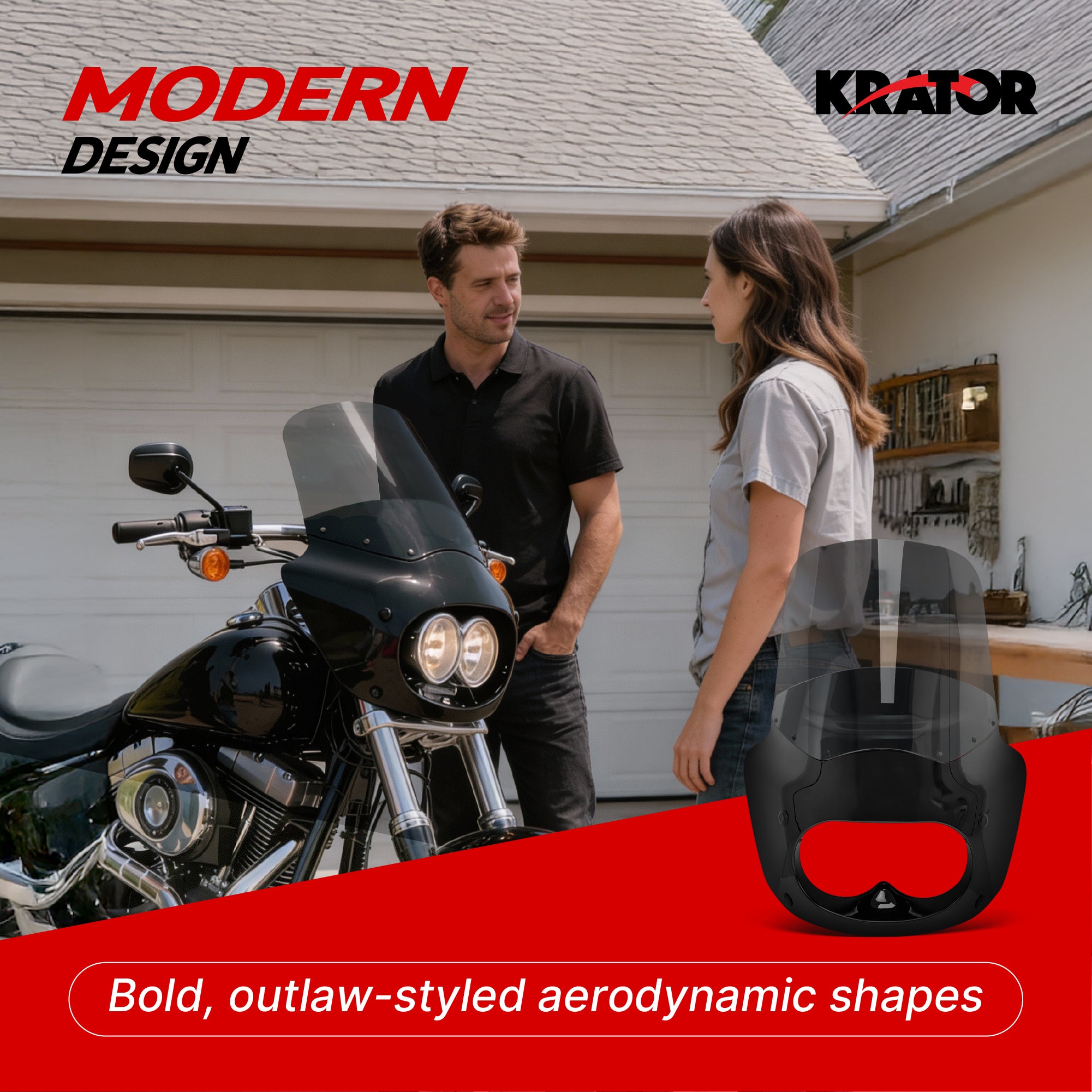 Krator Motorcycle Headlight Fairing ABS Gloss Black Complete Kit