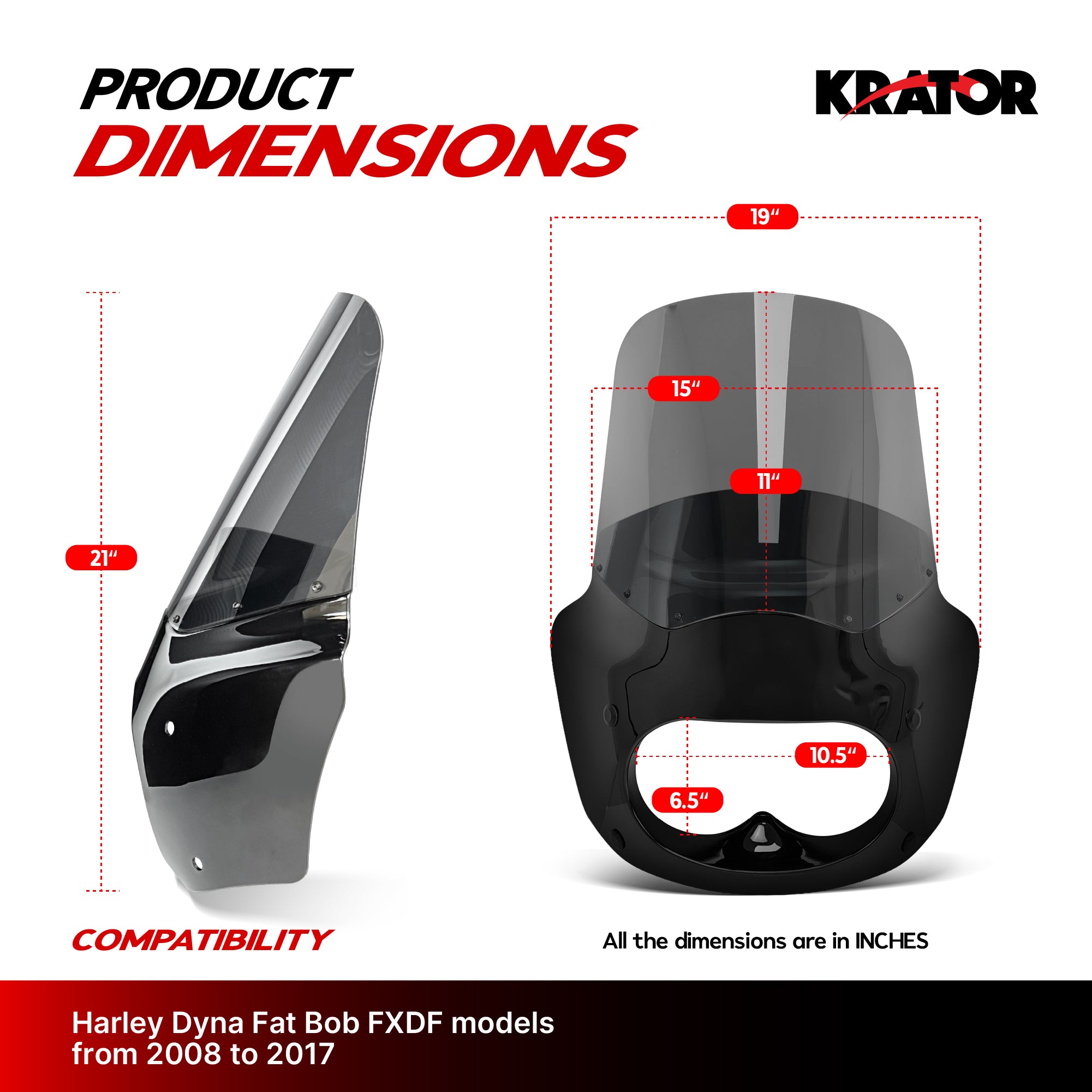 Krator Motorcycle Headlight Fairing ABS Gloss Black Complete Kit