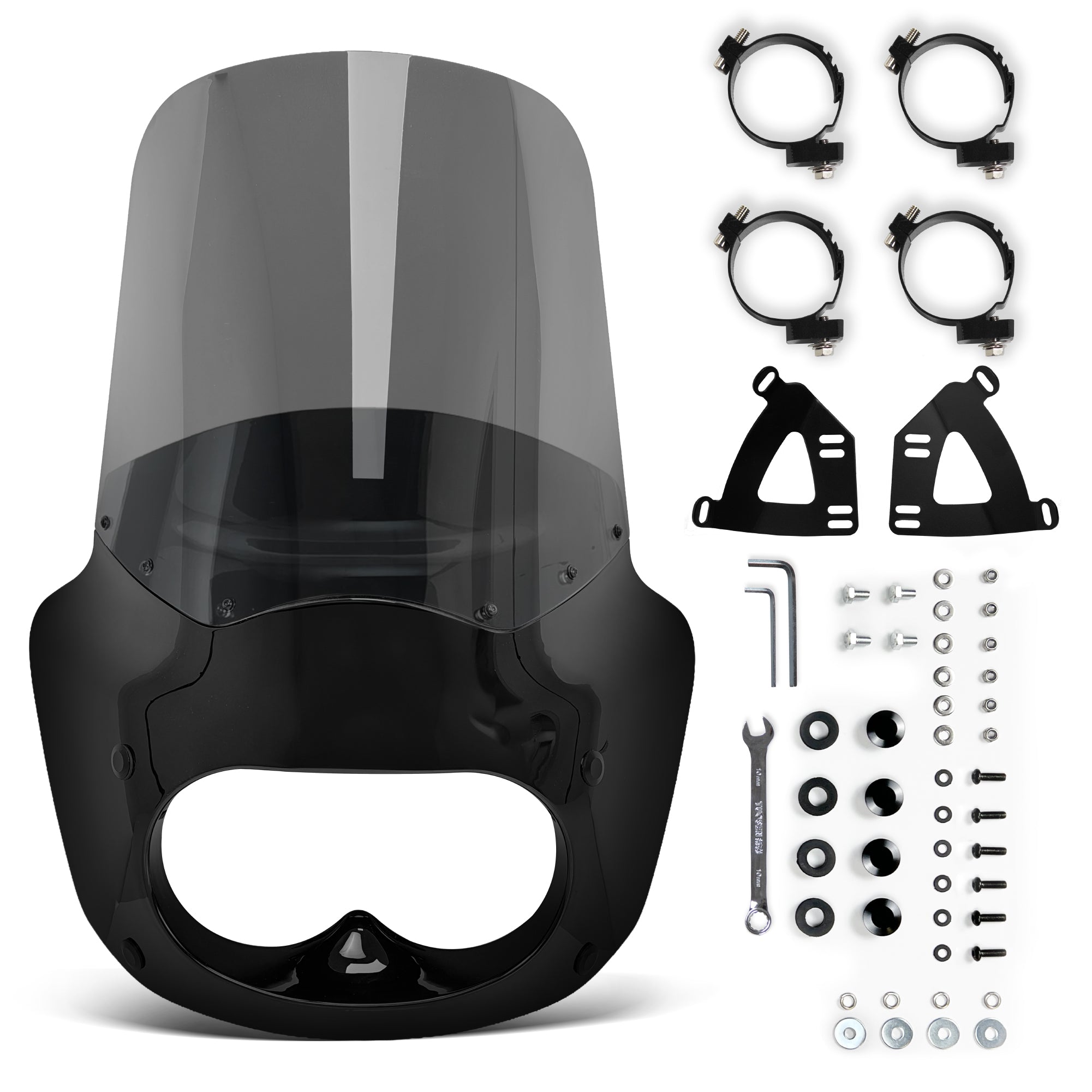 Krator Motorcycle Headlight Fairing ABS Gloss Black Complete Kit