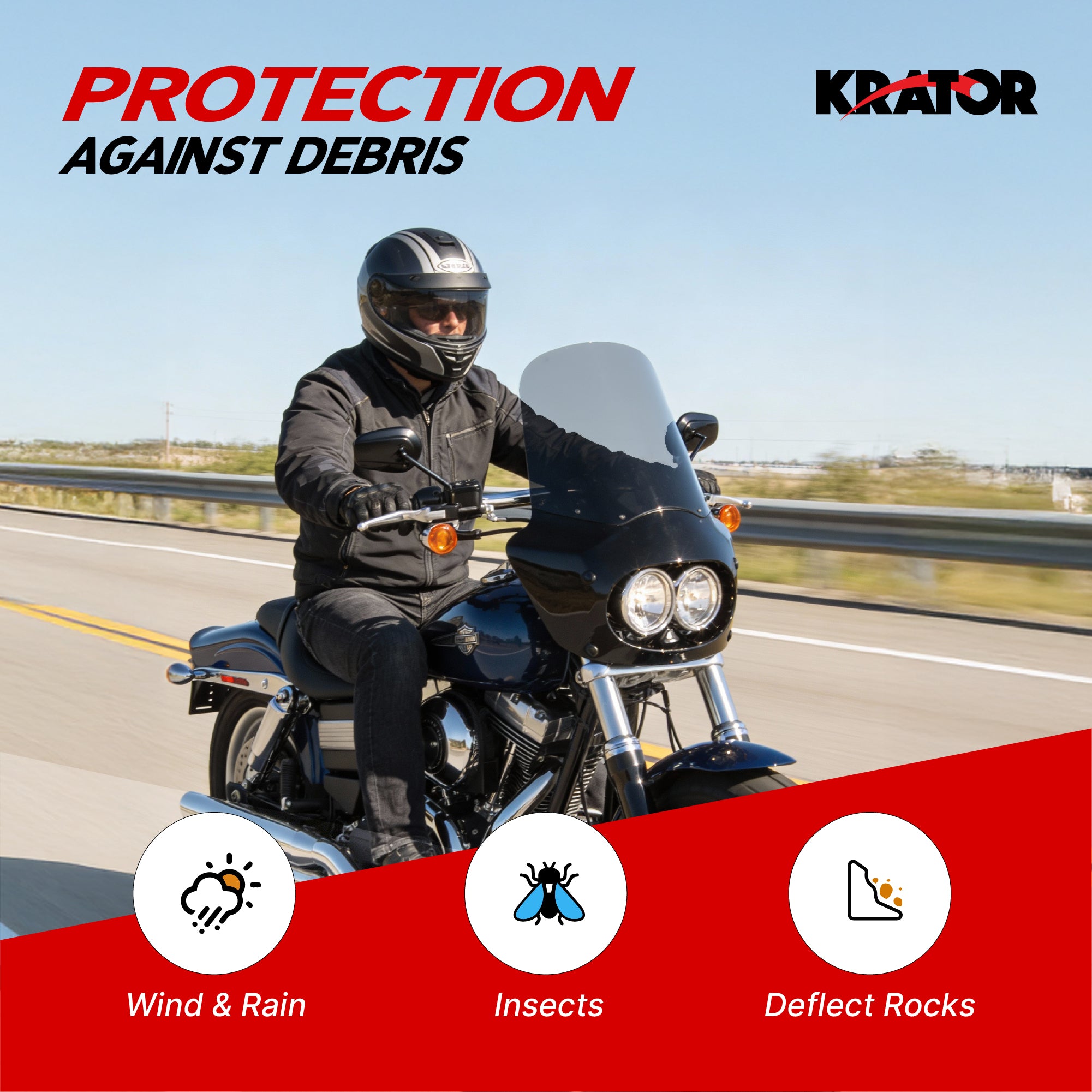 Krator Motorcycle Headlight Fairing ABS Gloss Black Complete Kit