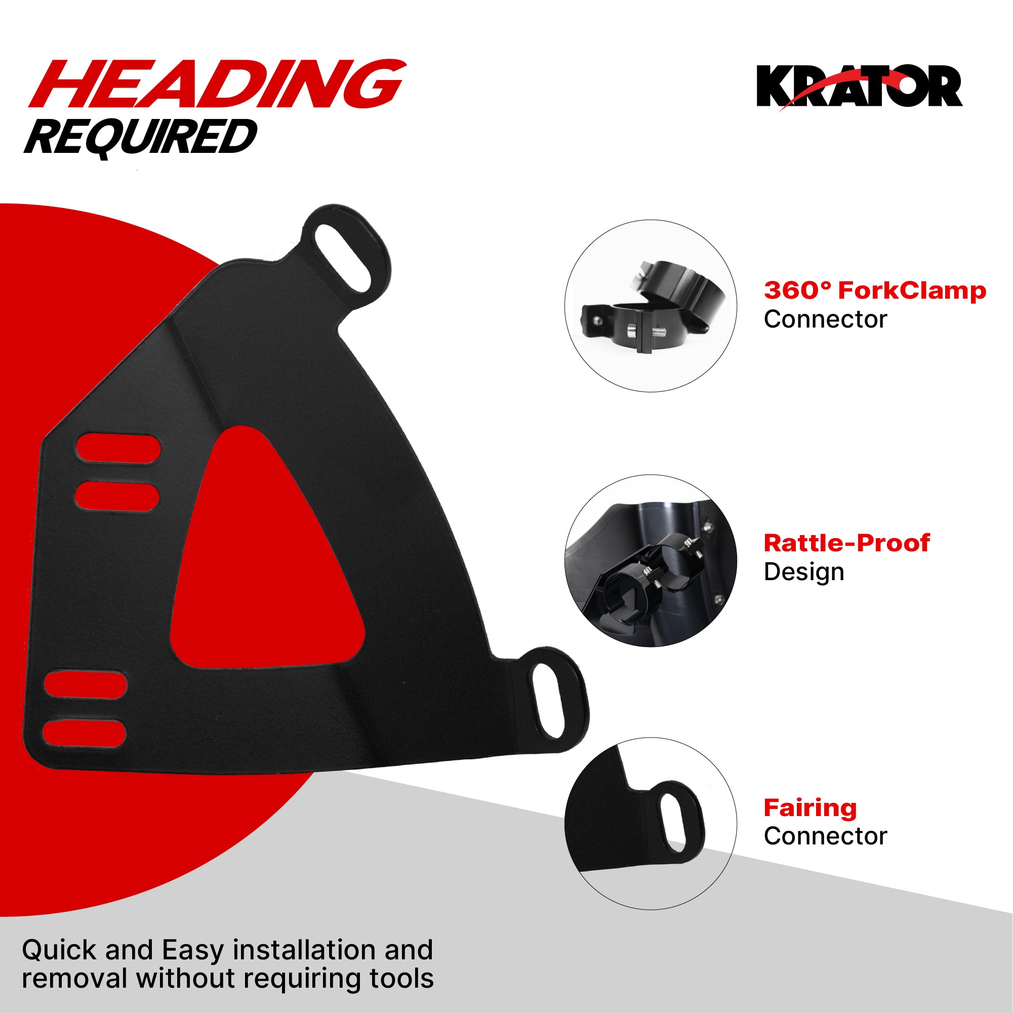 Krator Motorcycle Headlight Fairing ABS Gloss Black Complete Kit