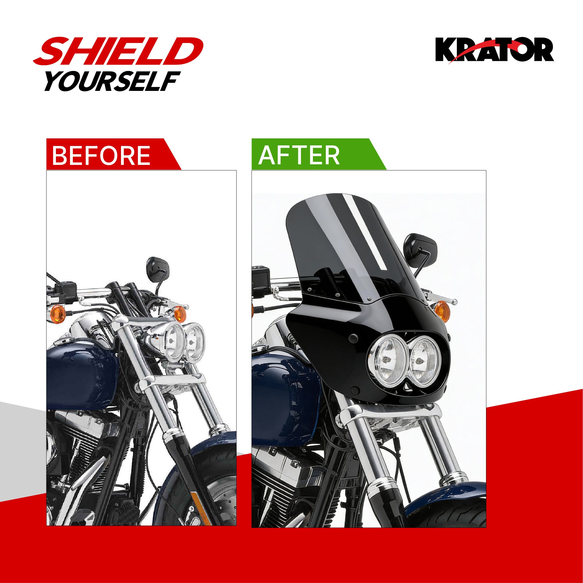 Krator Motorcycle Headlight Fairing ABS Gloss Black Complete Kit