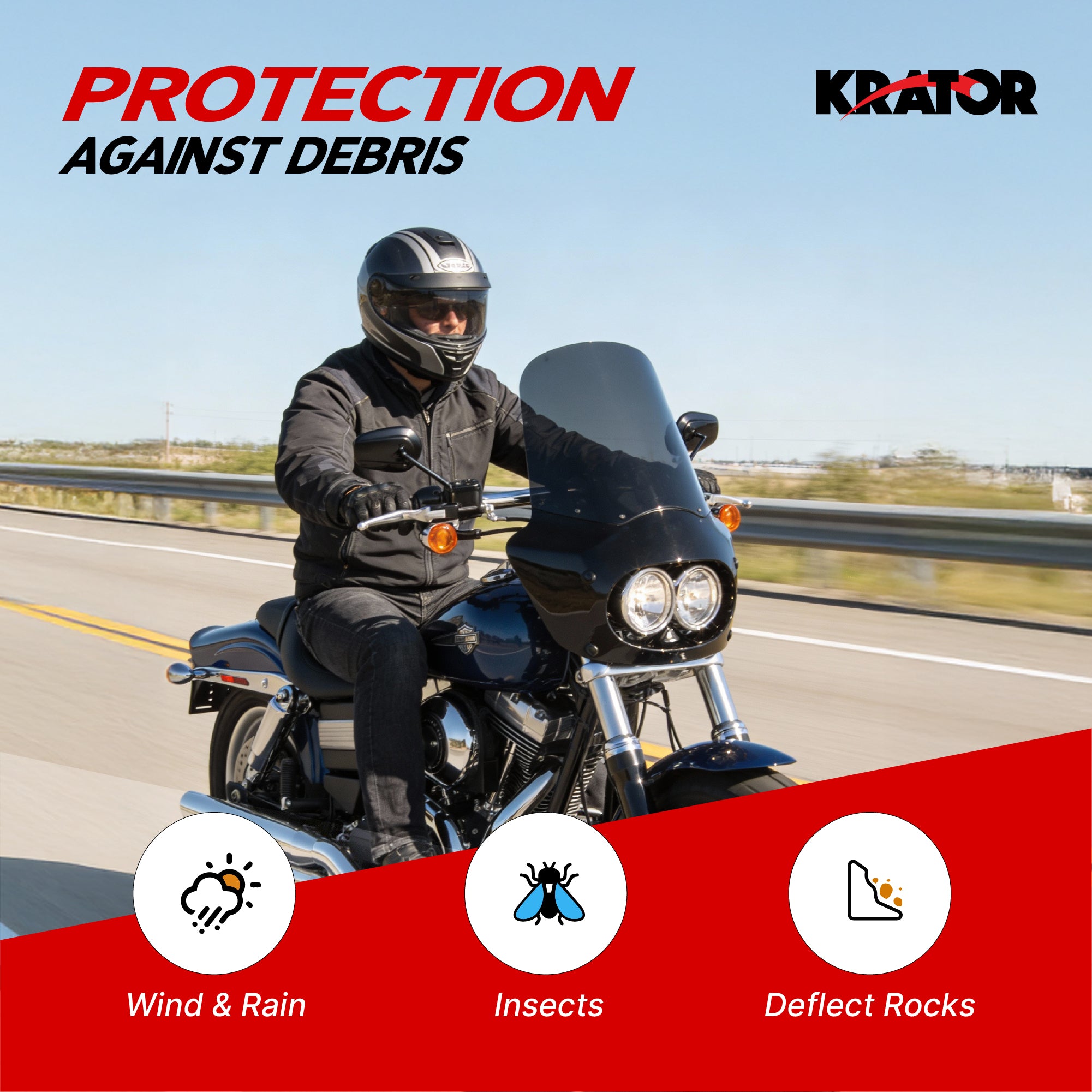 Krator Motorcycle Headlight Fairing ABS Gloss Black Complete Kit