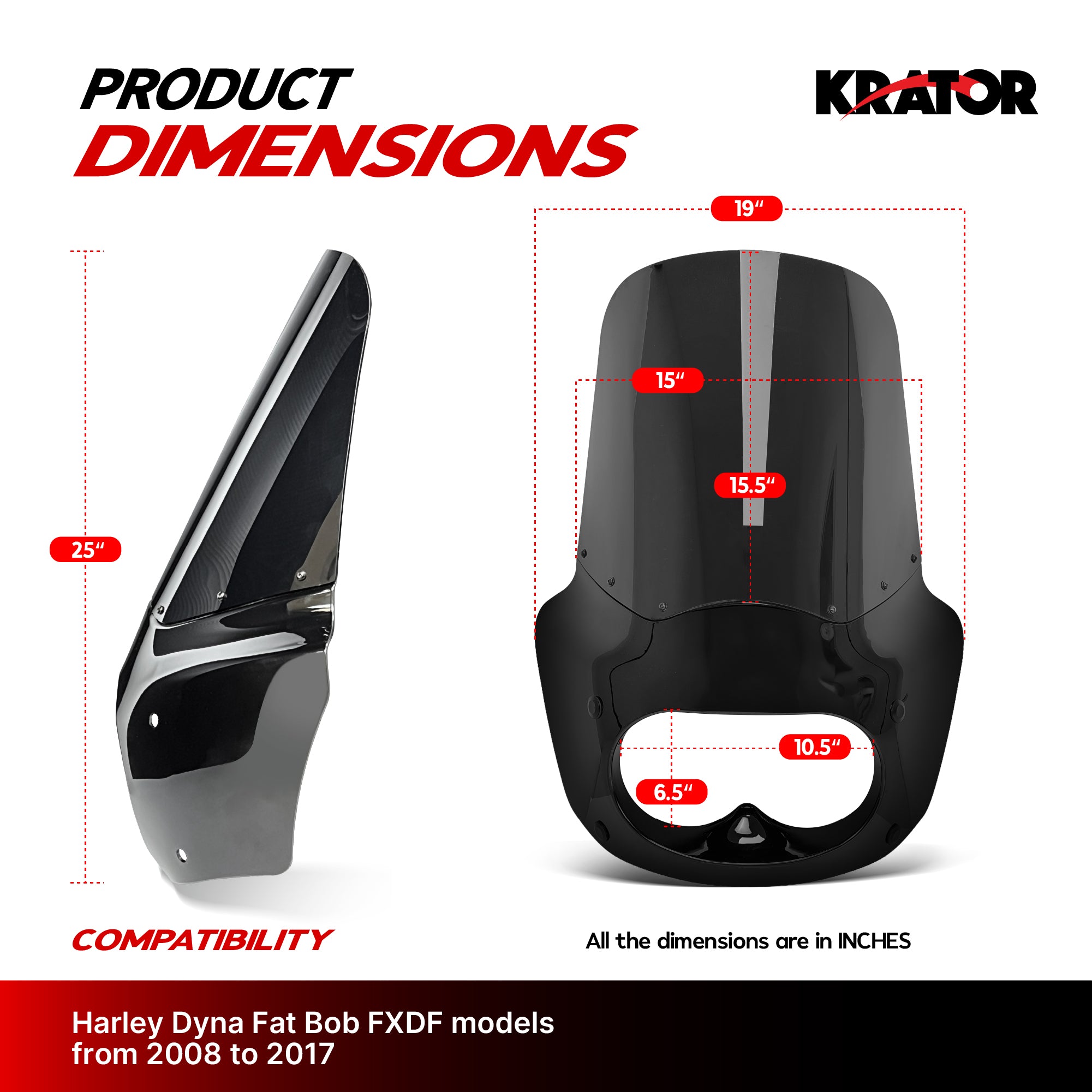 Krator Motorcycle Headlight Fairing ABS Gloss Black Complete Kit