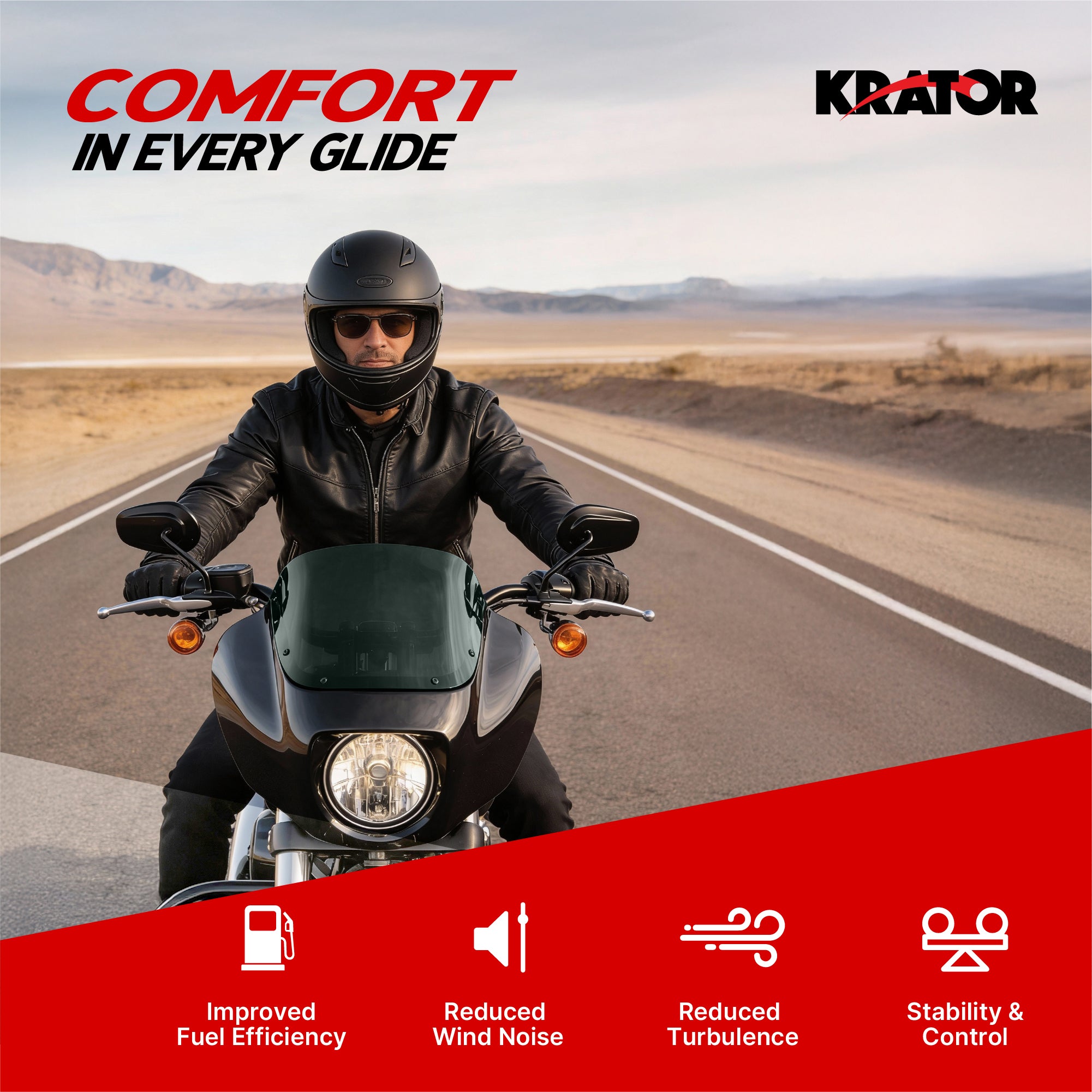 Krator Gloss Black ABS Quarter Motorcycle Fairing with 9" Windshield, Smoke
