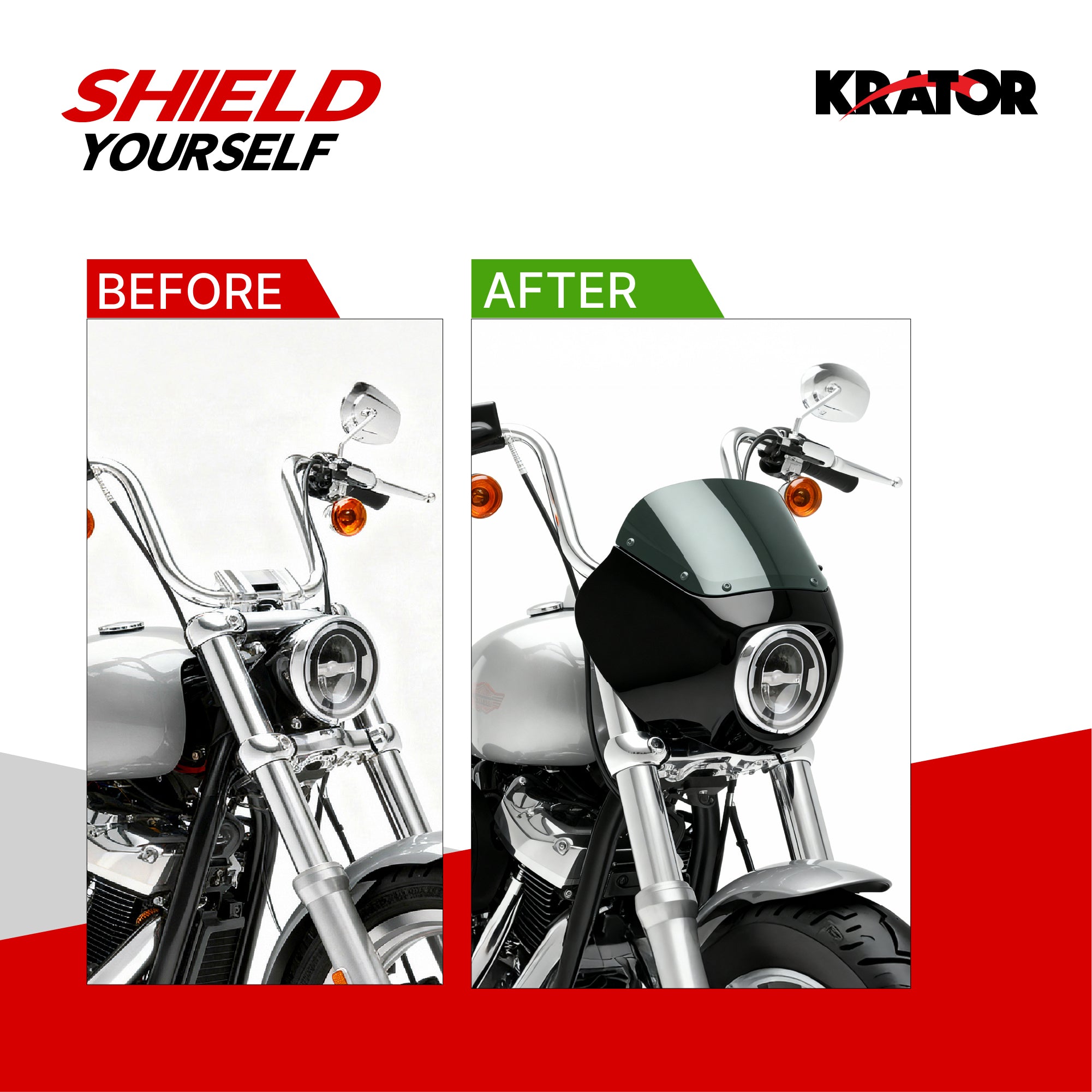 Krator Gloss Black ABS Quarter Motorcycle Fairing with 9" Windshield, Smoke